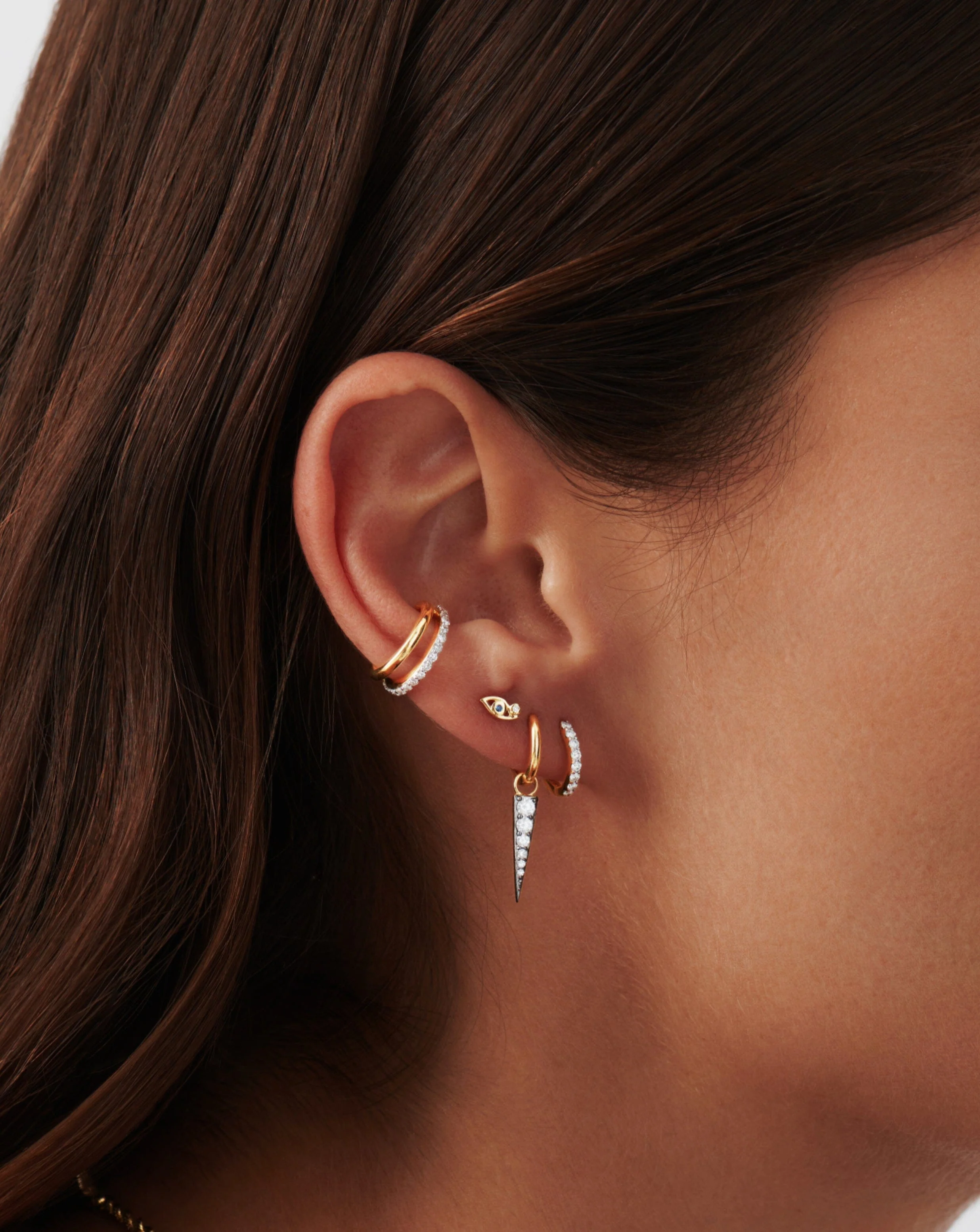 Solid Gold Evil Eye Single Stud Earring - Image 2