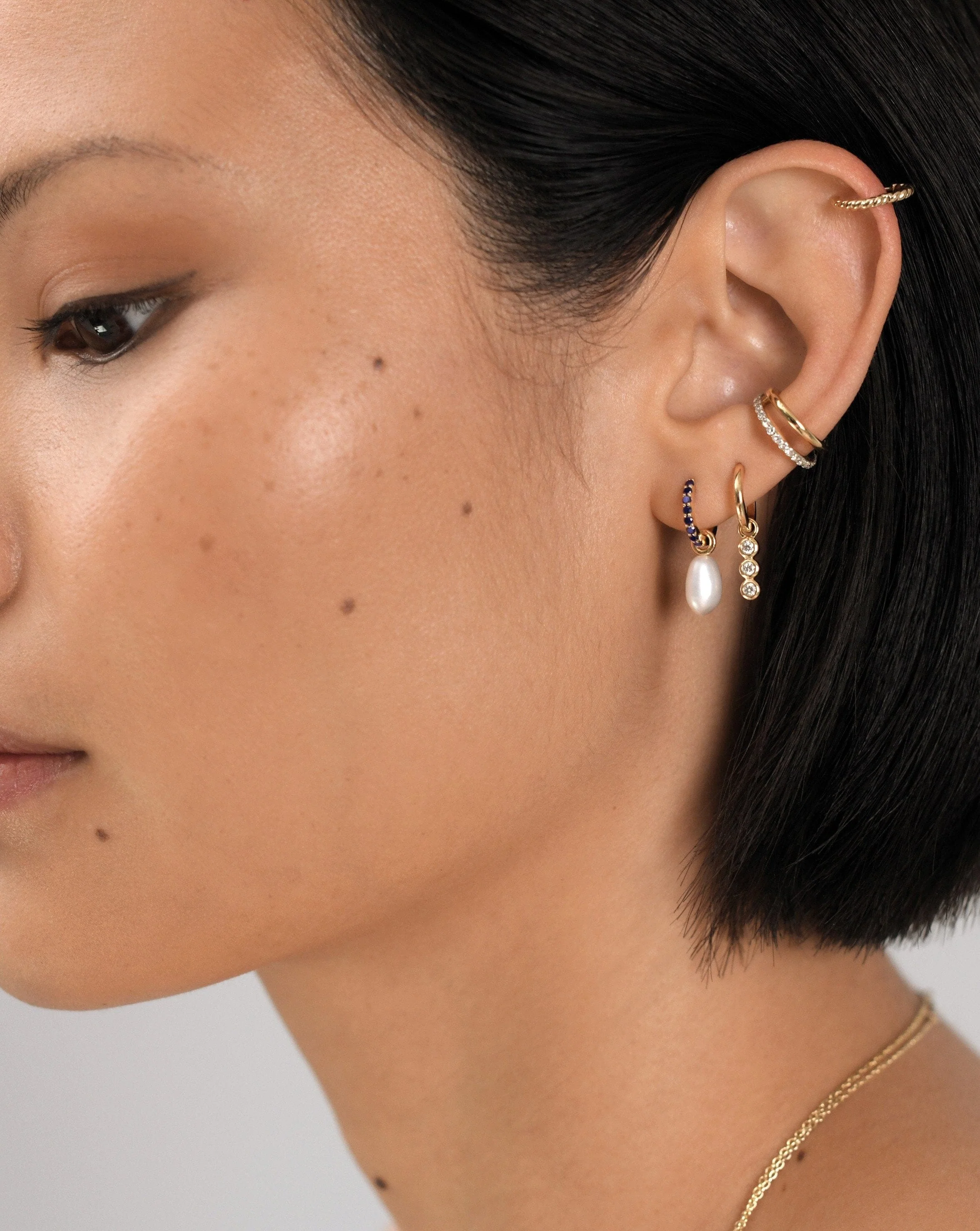 Solid Gold Diamond Charm Hoop Earrings - Image 3