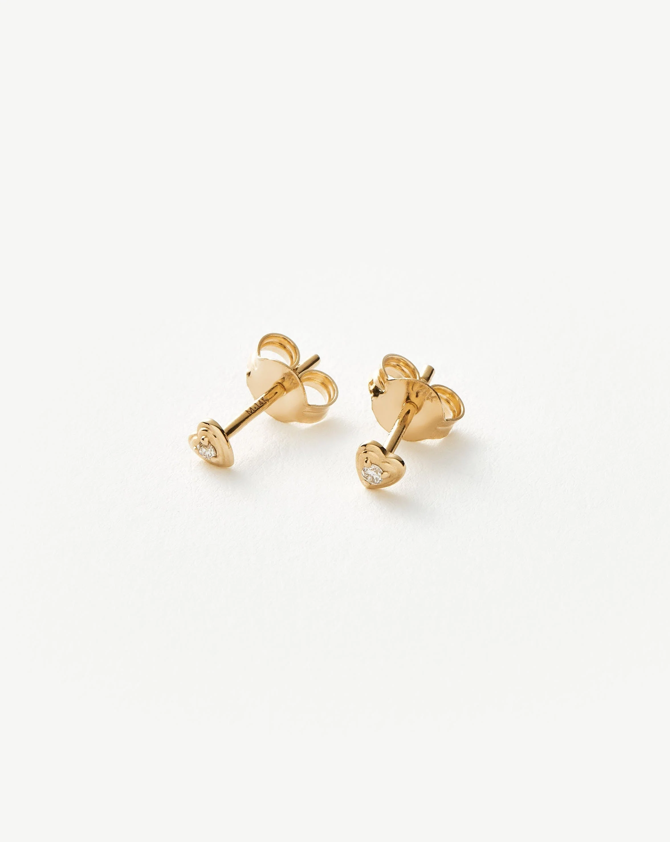 Solid Gold Diamond Heart Stud Earrings