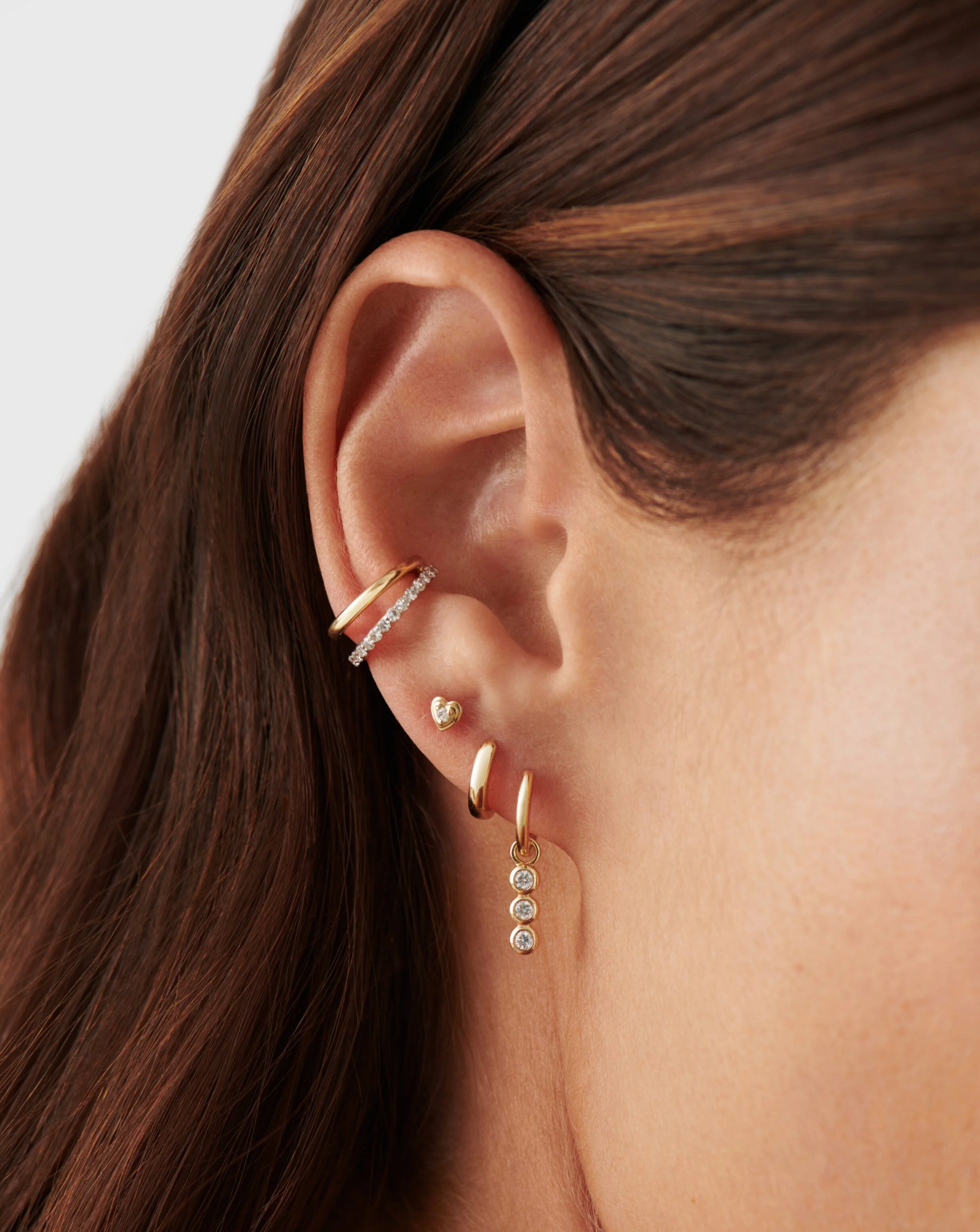 Solid Gold Diamond Heart Stud Earrings - Image 2