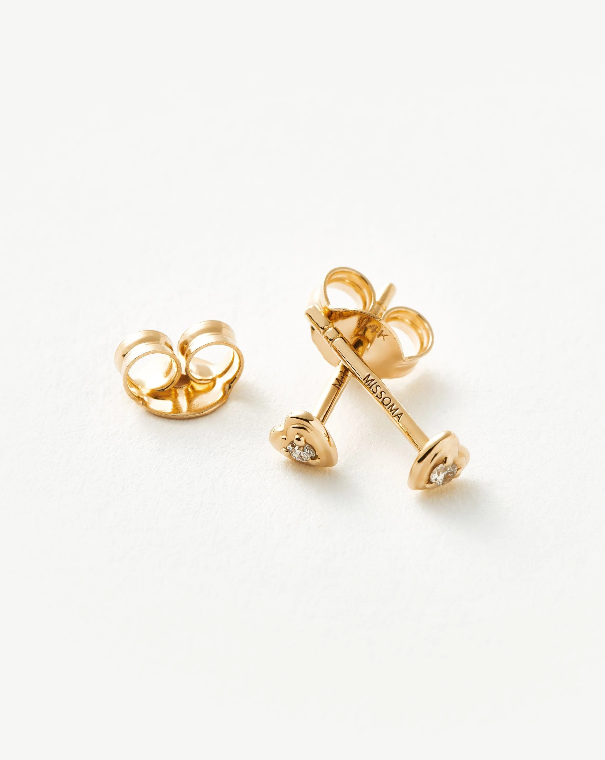 Solid Gold Diamond Heart Stud Earrings - Image 5