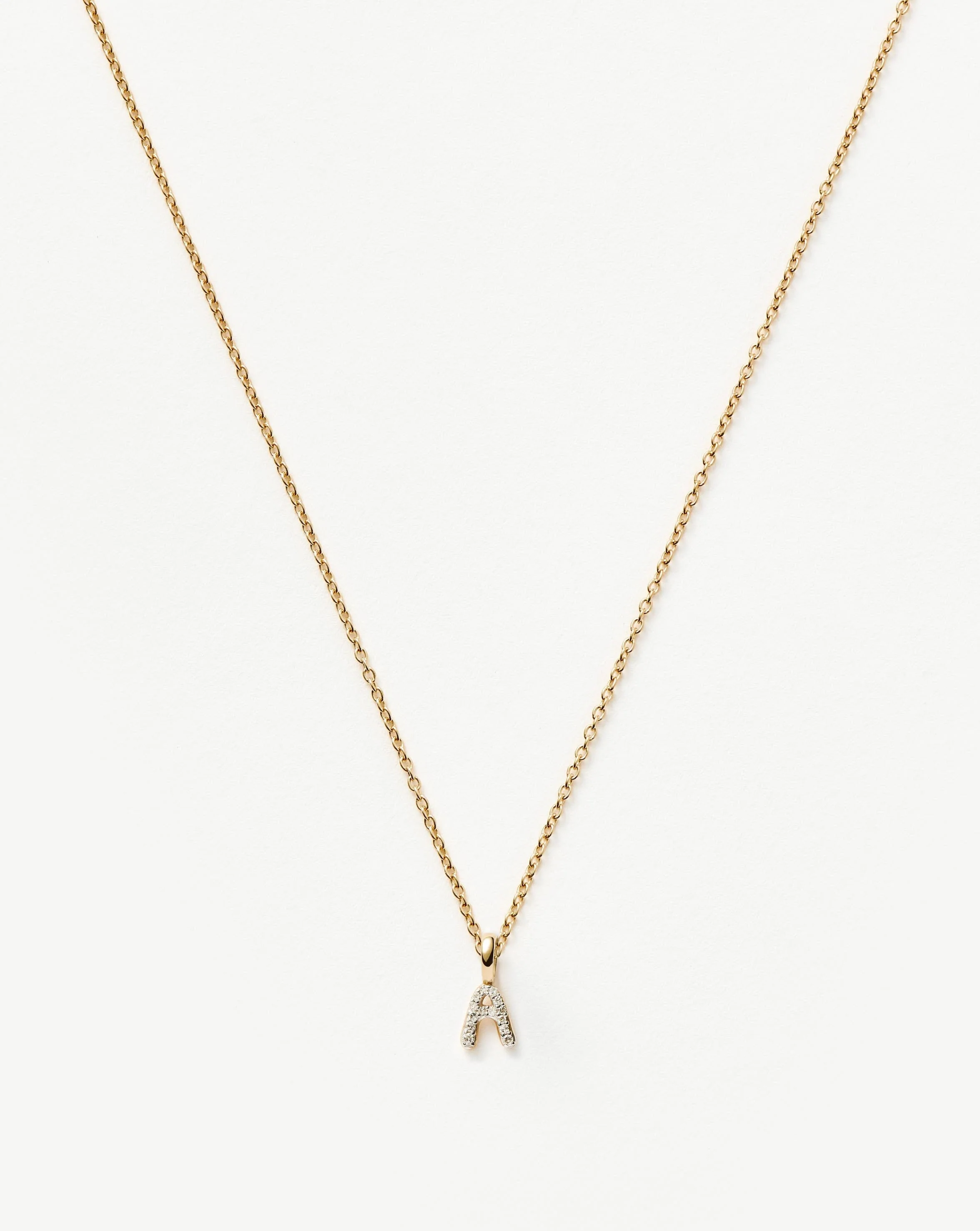 Solid Gold Diamond Initial Mini Pendant Necklace - A | 14ct Solid Yellow Gold Plated/Diamond
