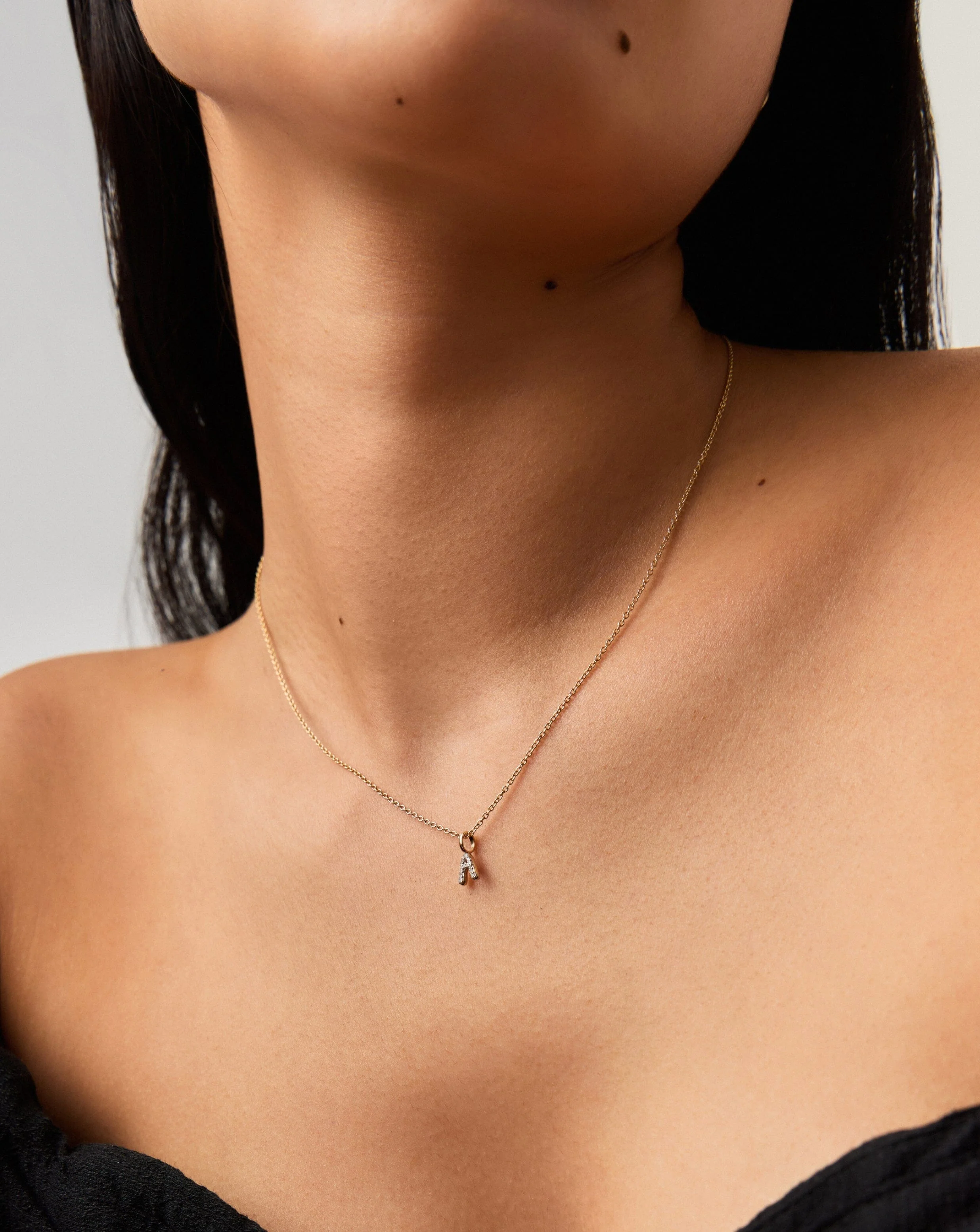 Solid Gold Diamond Initial Mini Pendant Necklace - A | 14ct Solid Yellow Gold Plated/Diamond - Image 3