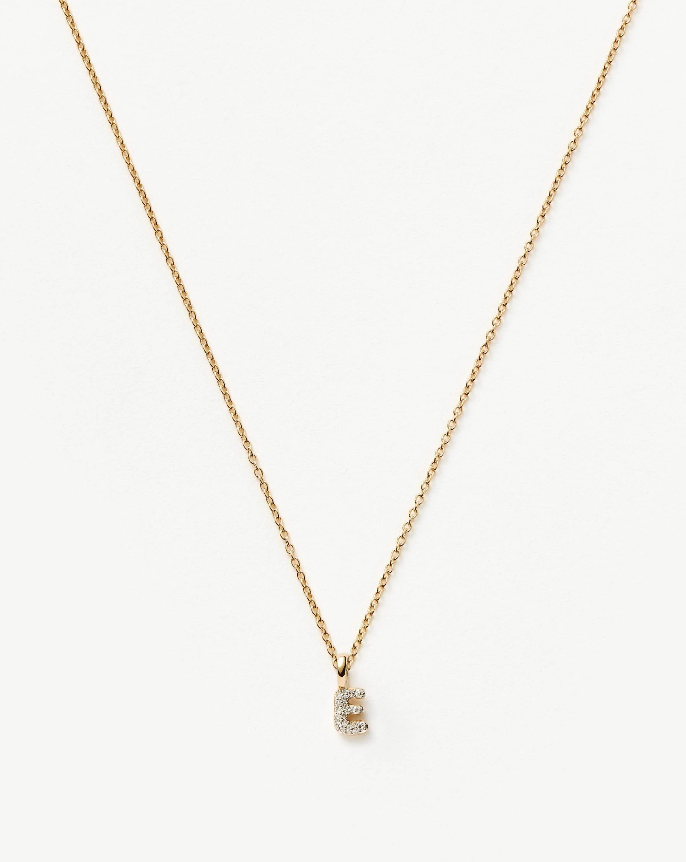 Solid Gold Diamond Initial Mini Pendant Necklace - E | 14ct Solid Yellow Gold Plated/Diamond
