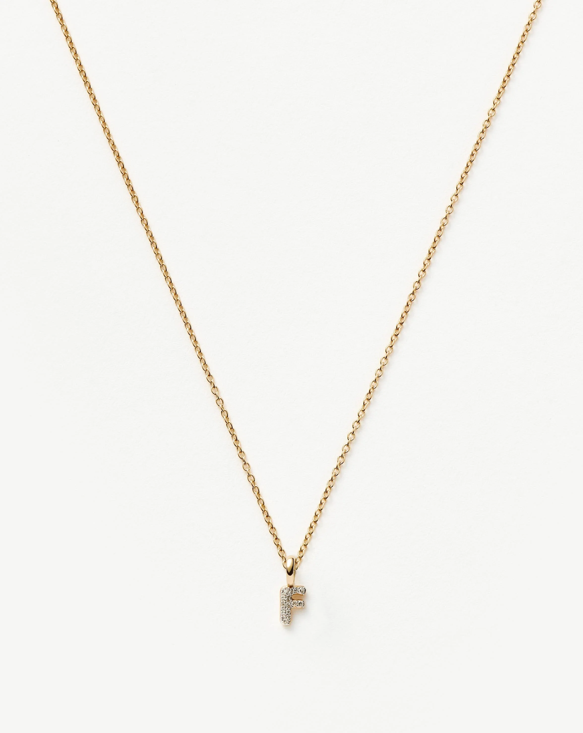 Solid Gold Diamond Initial Mini Pendant Necklace - F | 14ct Solid Yellow Gold Plated/Diamond