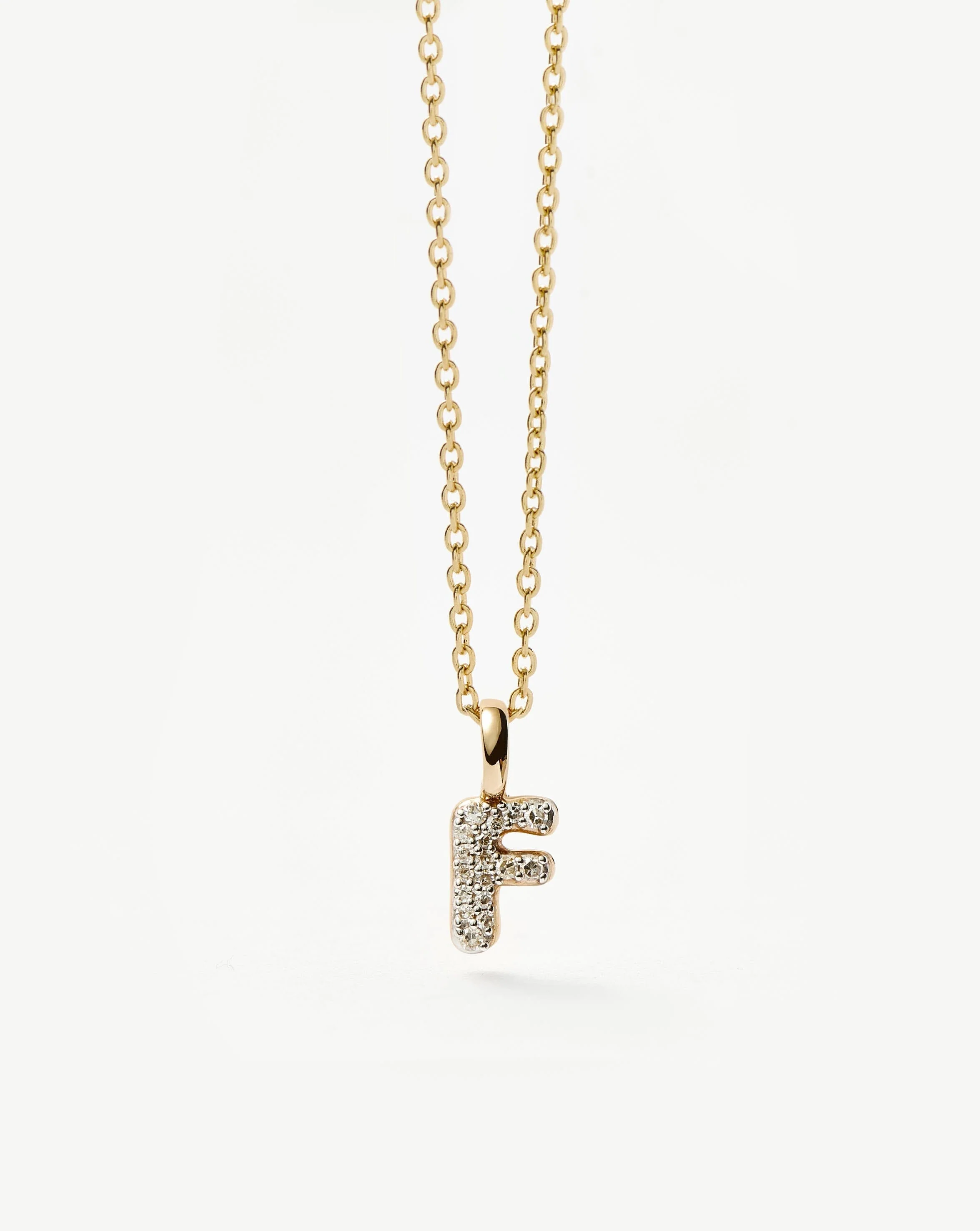 Solid Gold Diamond Initial Mini Pendant Necklace - F | 14ct Solid Yellow Gold Plated/Diamond - Image 2