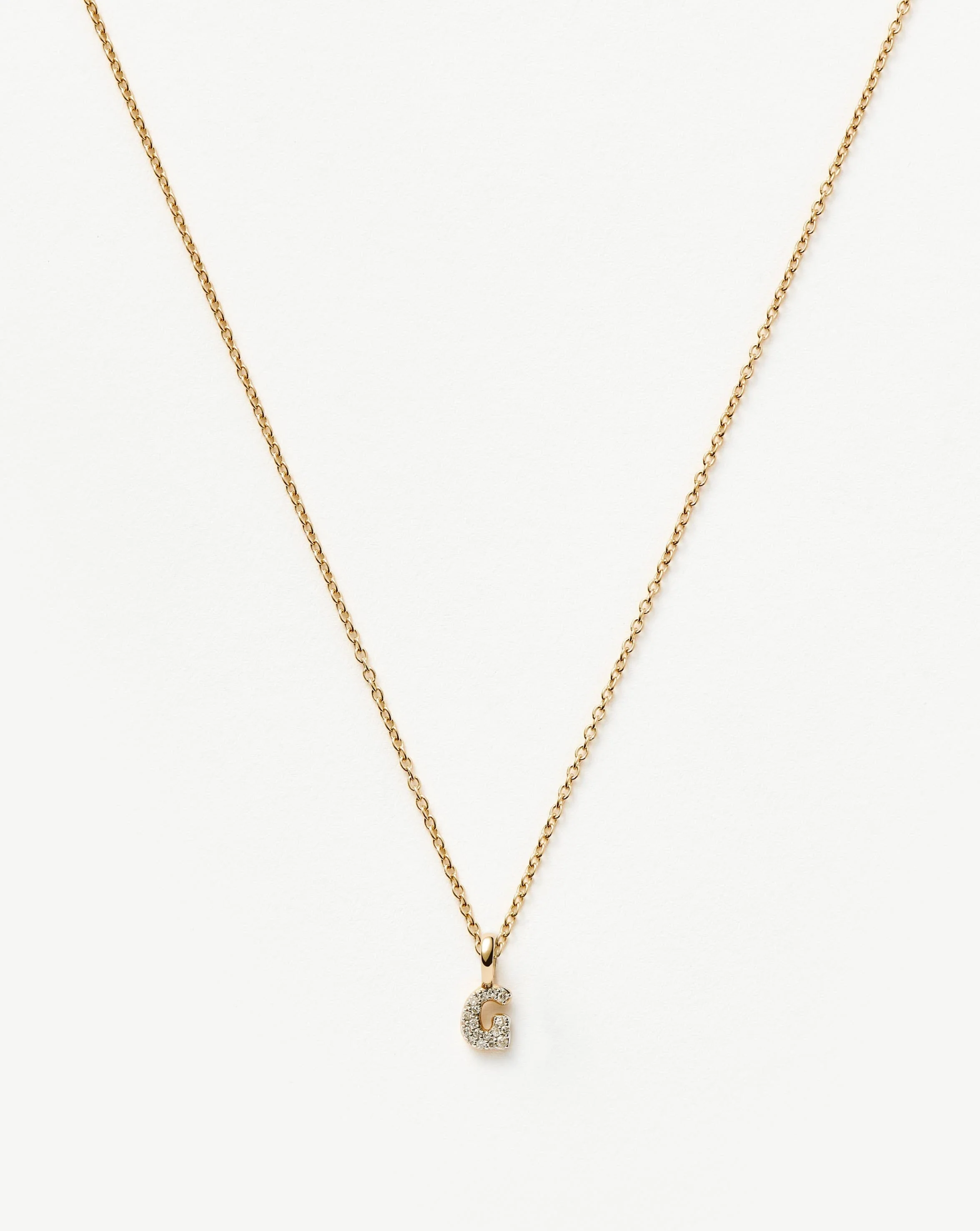 Solid Gold Diamond Initial Mini Pendant Necklace - G | 14ct Solid Yellow Gold Plated/Diamond
