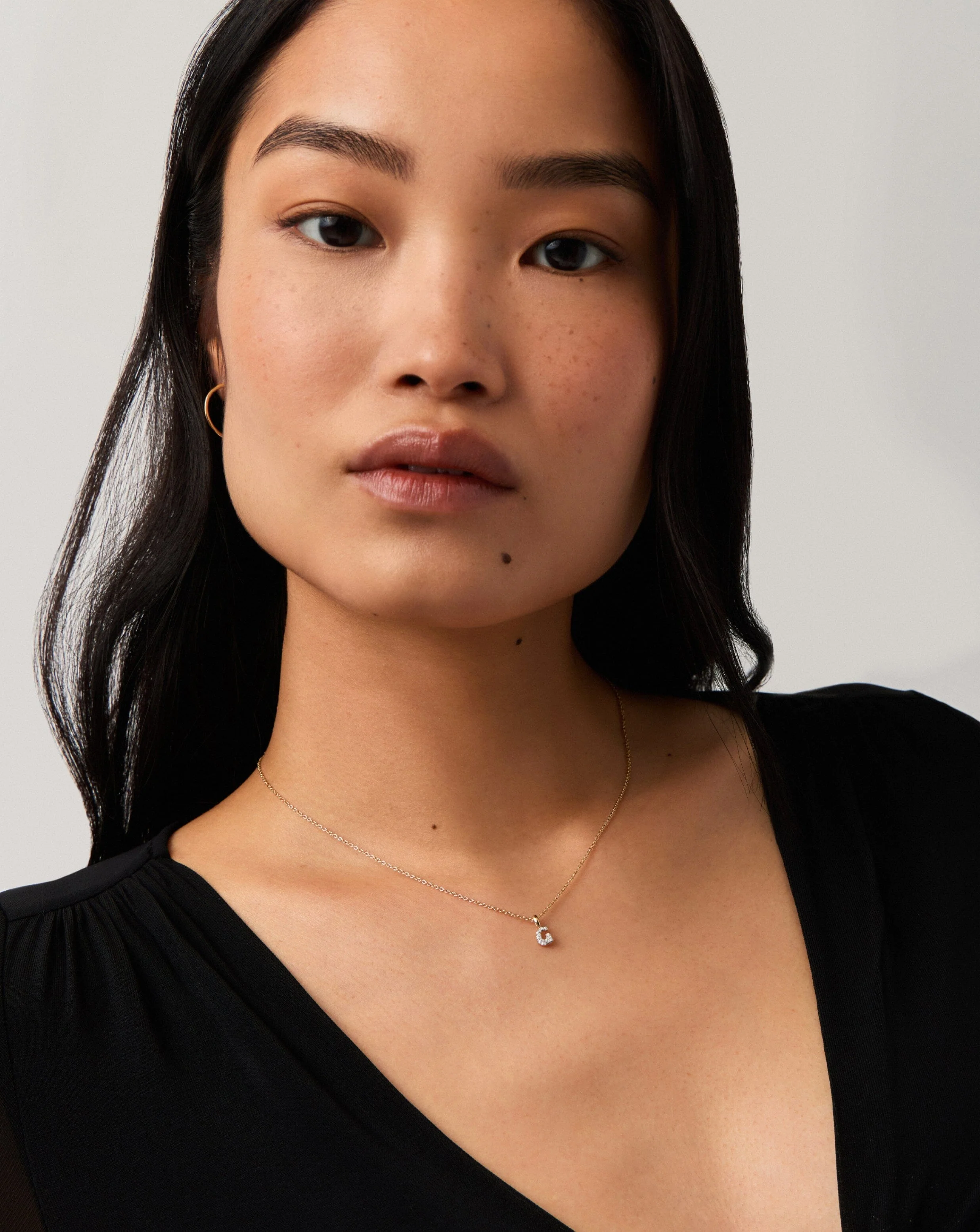 Solid Gold Diamond Initial Mini Pendant Necklace - G | 14ct Solid Yellow Gold Plated/Diamond - Image 2