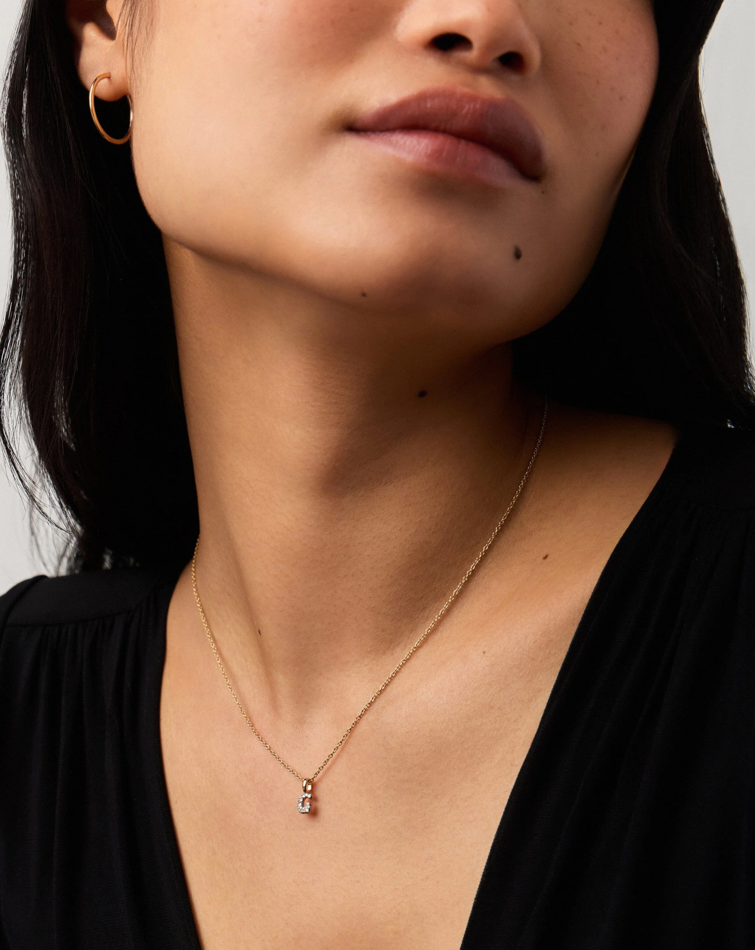 Solid Gold Diamond Initial Mini Pendant Necklace - G | 14ct Solid Yellow Gold Plated/Diamond - Image 3