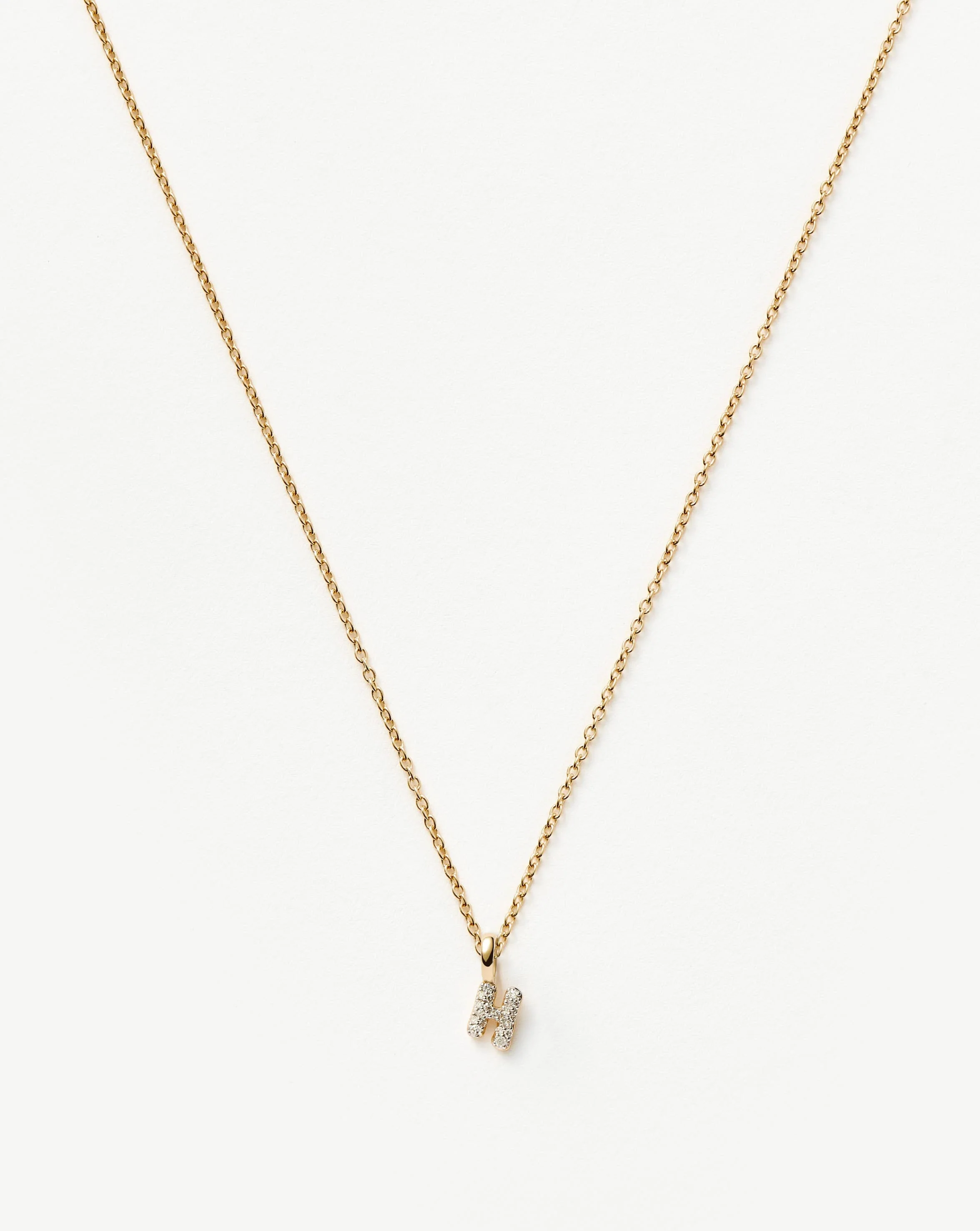 Solid Gold Diamond Initial Mini Pendant Necklace - H | 14ct Solid Yellow Gold Plated/Diamond
