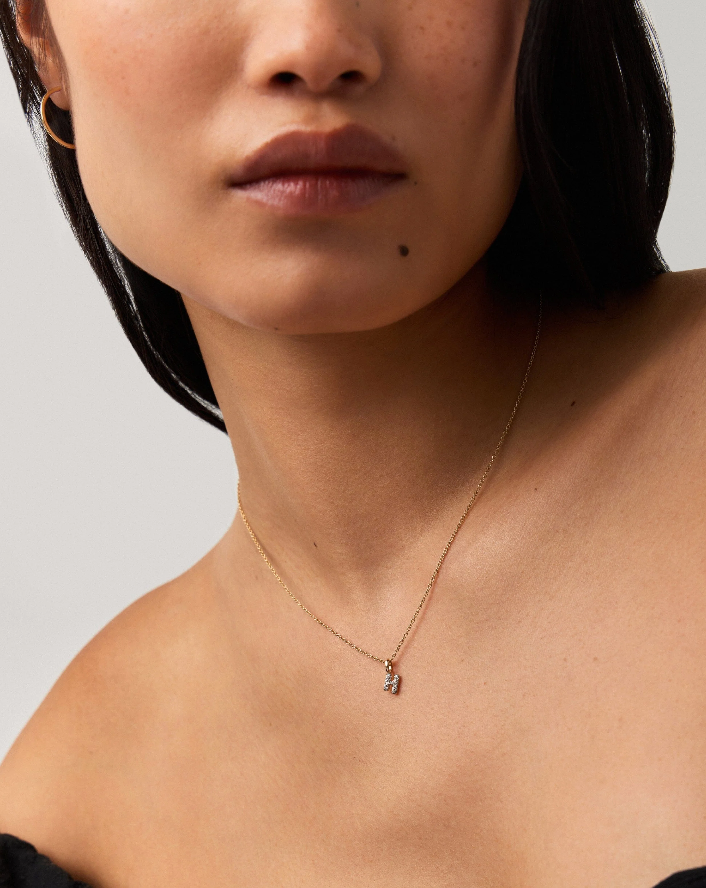 Solid Gold Diamond Initial Mini Pendant Necklace - H | 14ct Solid Yellow Gold Plated/Diamond - Image 2