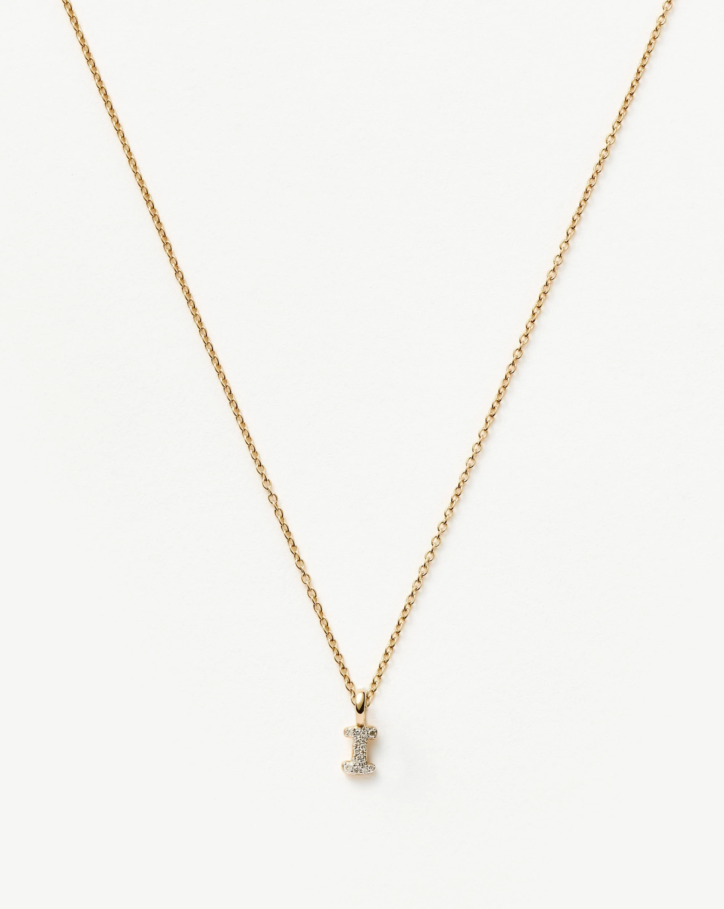 Solid Gold Diamond Initial Mini Pendant Necklace - I | 14ct Solid Yellow Gold Plated/Diamond