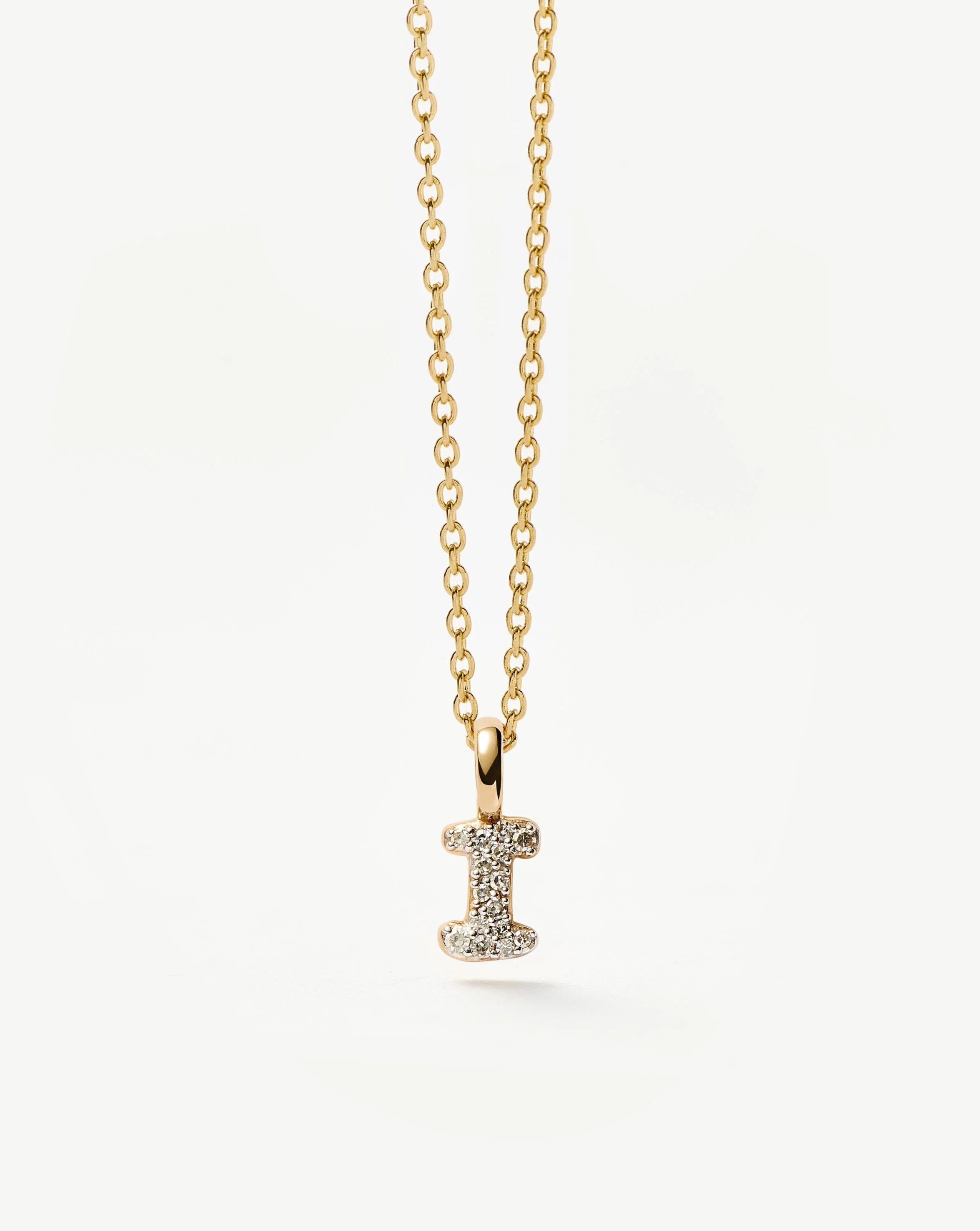 Solid Gold Diamond Initial Mini Pendant Necklace - I | 14ct Solid Yellow Gold Plated/Diamond - Image 2