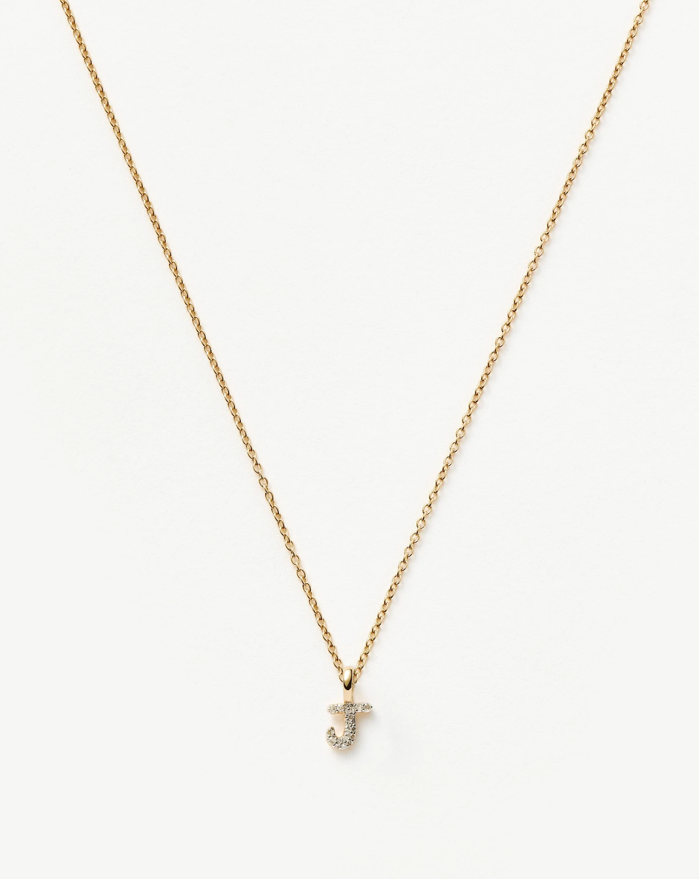 Solid Gold Diamond Initial Mini Pendant Necklace - J | 14ct Solid Yellow Gold Plated/Diamond