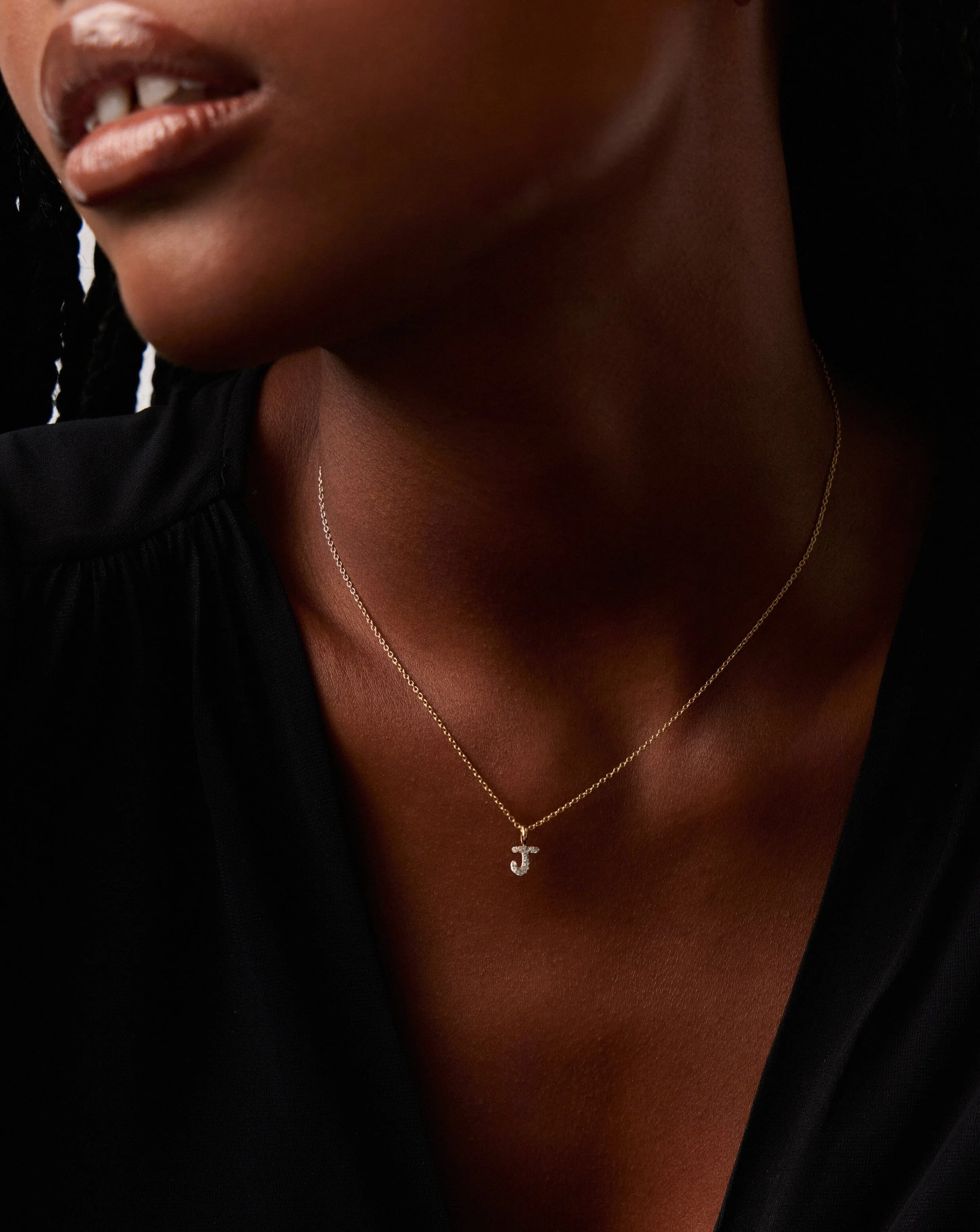 Solid Gold Diamond Initial Mini Pendant Necklace - J | 14ct Solid Yellow Gold Plated/Diamond - Image 3