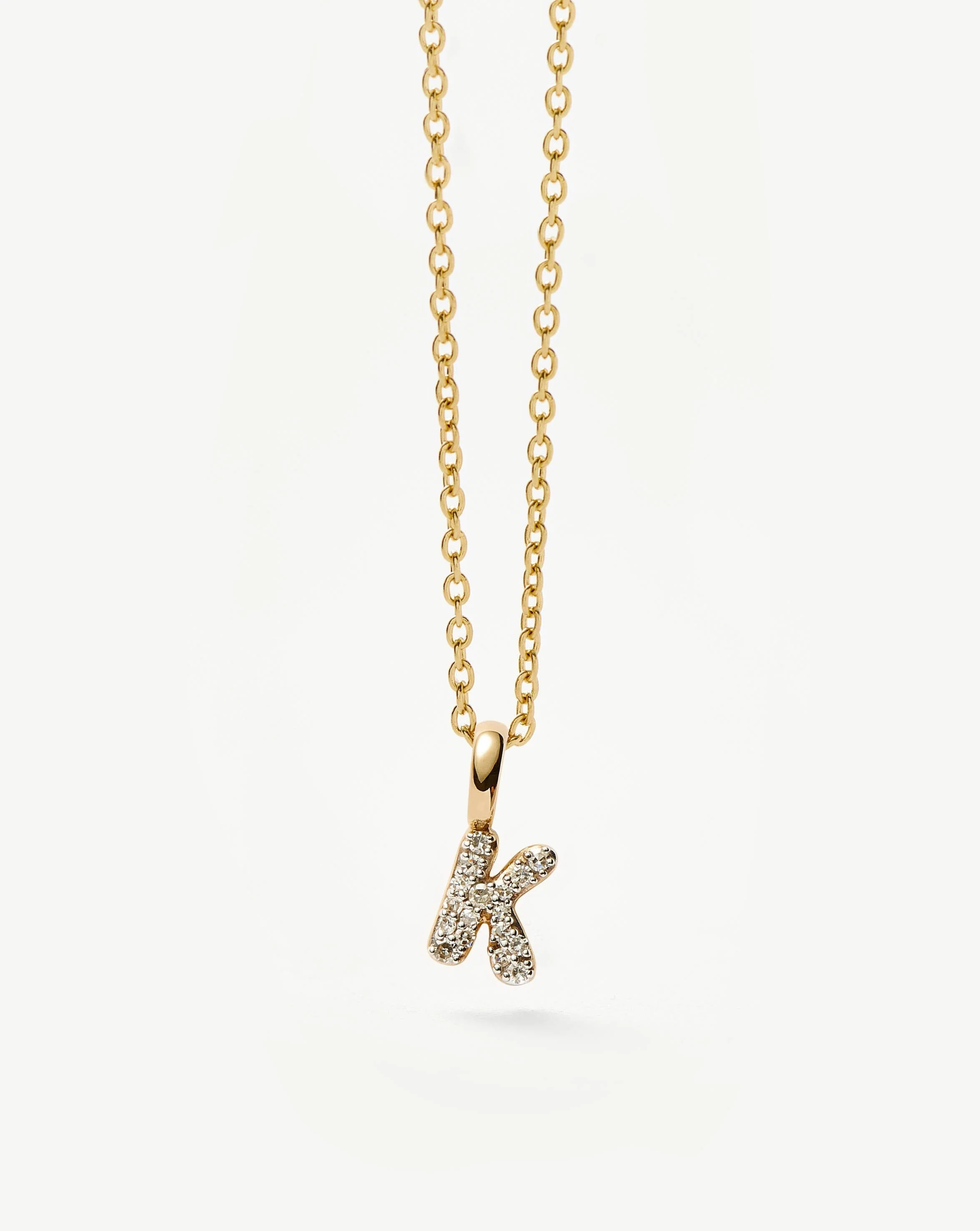 Solid Gold Diamond Initial Mini Pendant Necklace - K | 14ct Solid Yellow Gold Plated/Diamond - Image 2