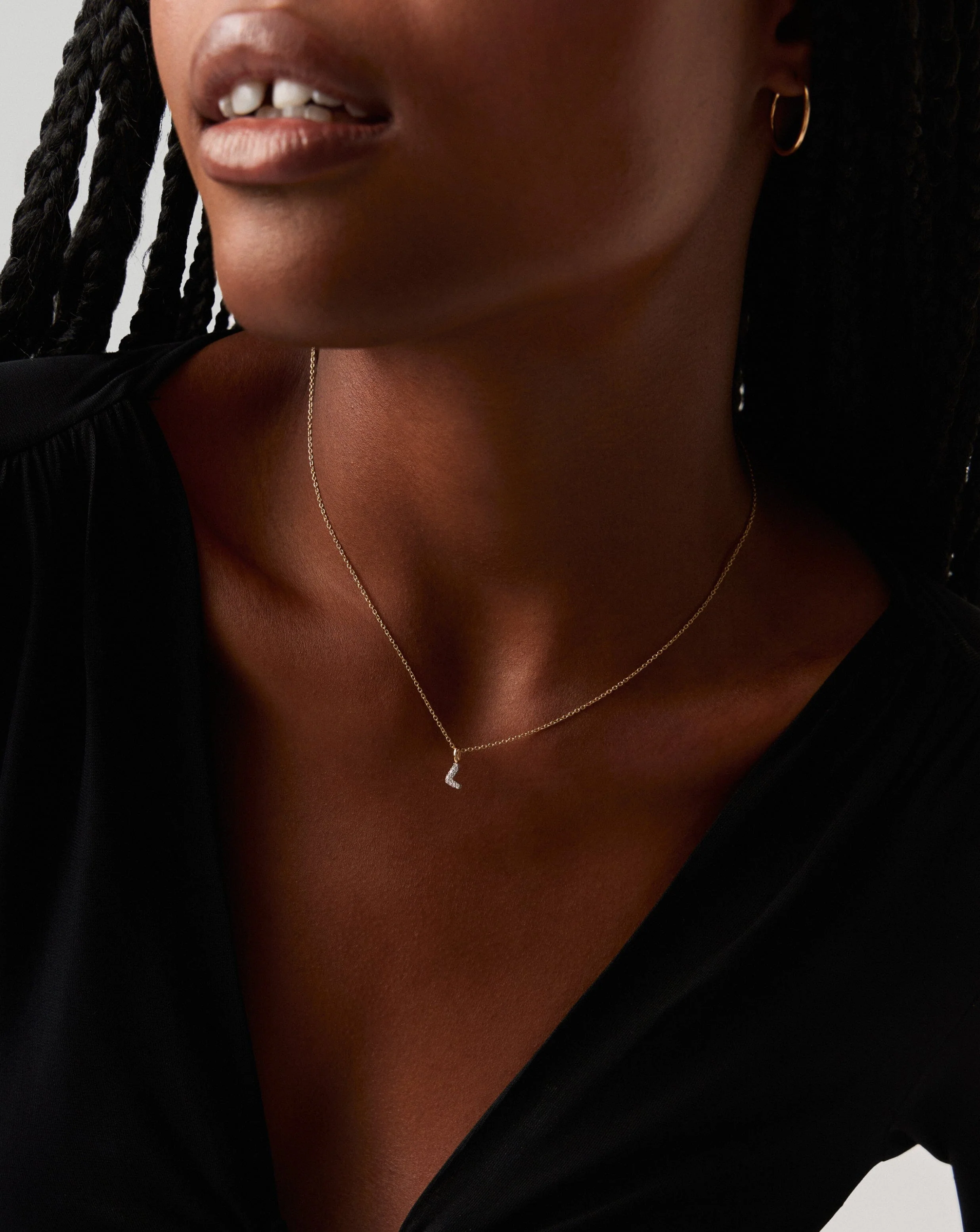 Solid Gold Diamond Initial Mini Pendant Necklace - L | 14ct Solid Yellow Gold Plated/Diamond - Image 2