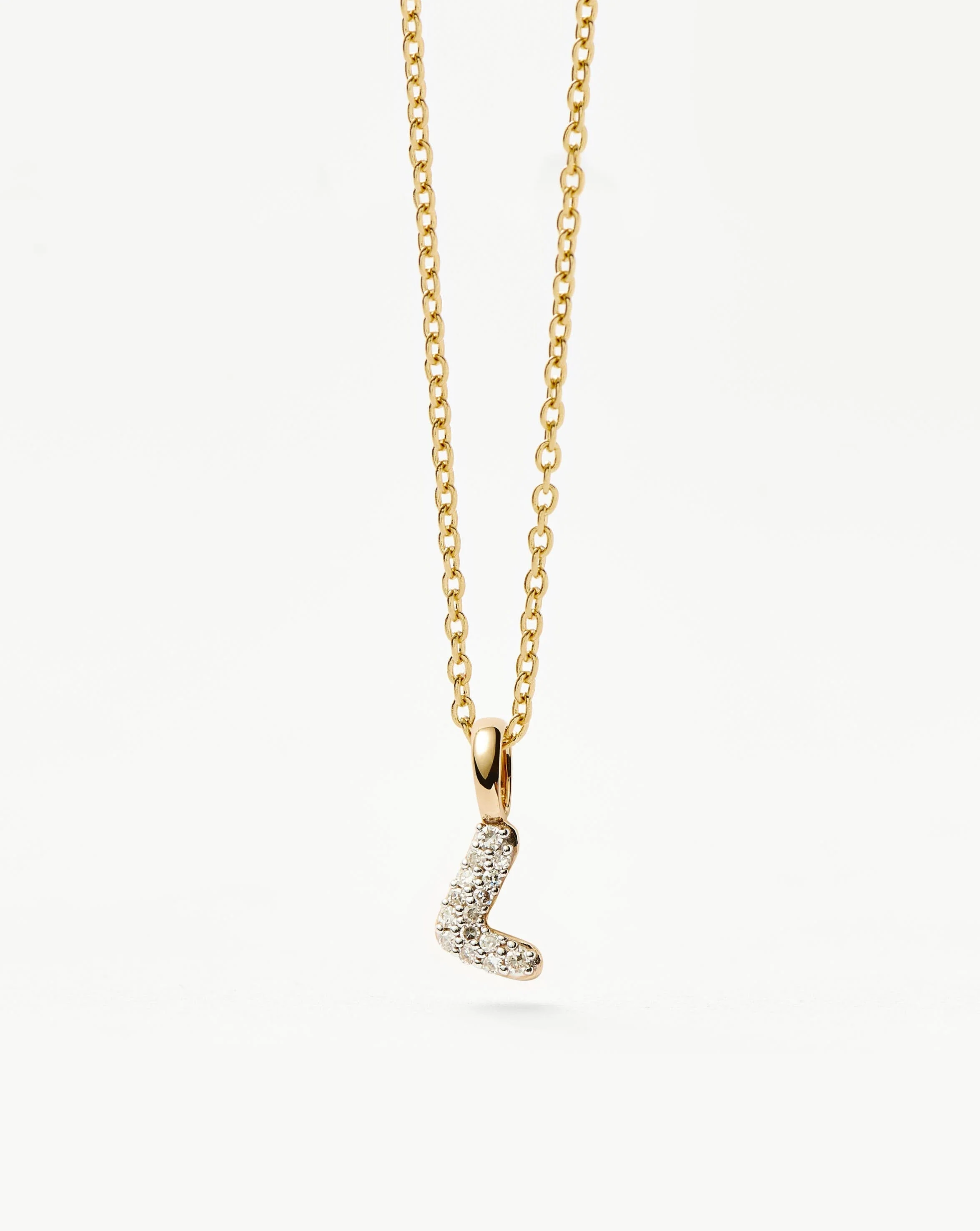 Solid Gold Diamond Initial Mini Pendant Necklace - L | 14ct Solid Yellow Gold Plated/Diamond - Image 4