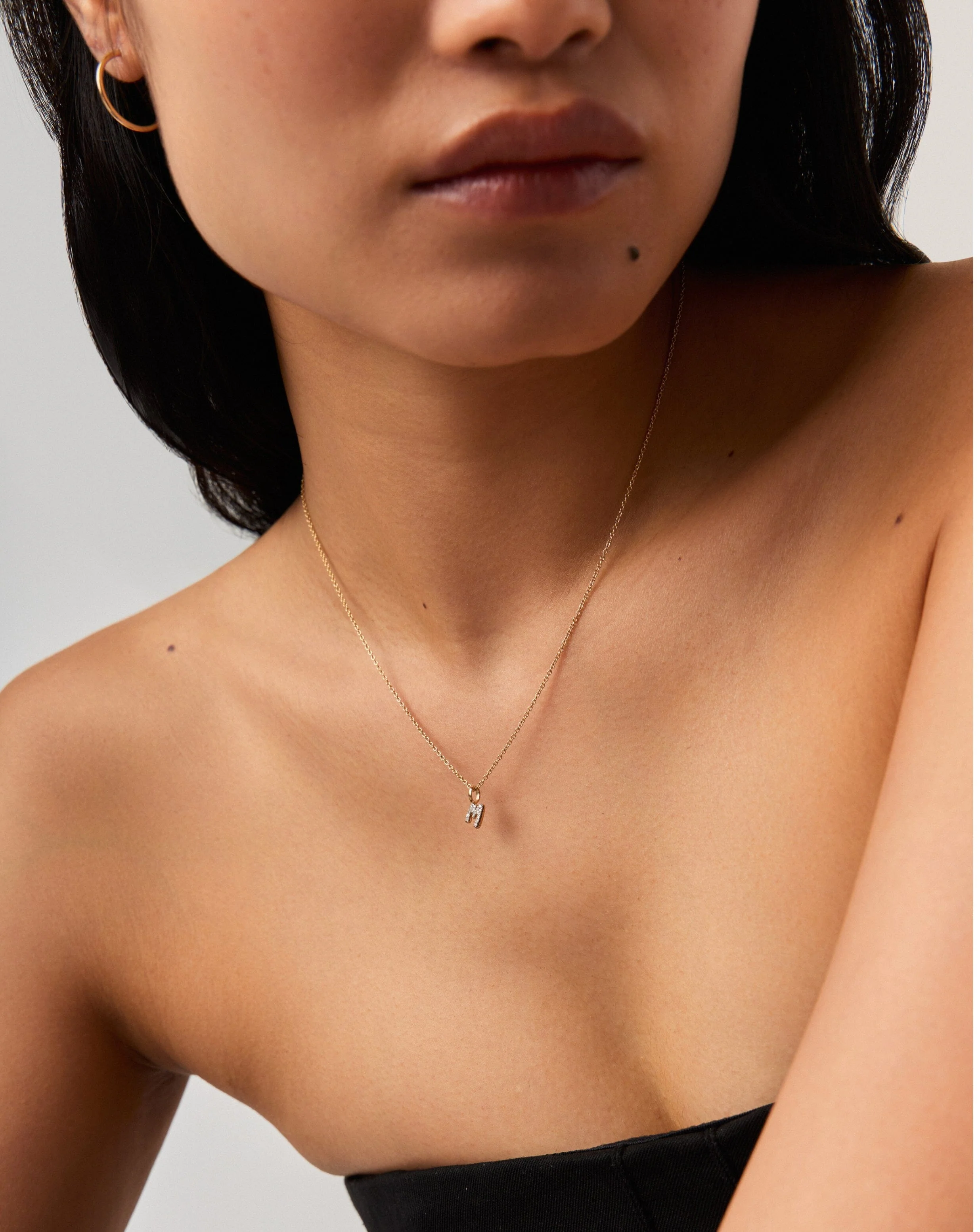 Solid Gold Diamond Initial Mini Pendant Necklace  - M | 14ct Solid Yellow Gold Plated/Diamond - Image 2