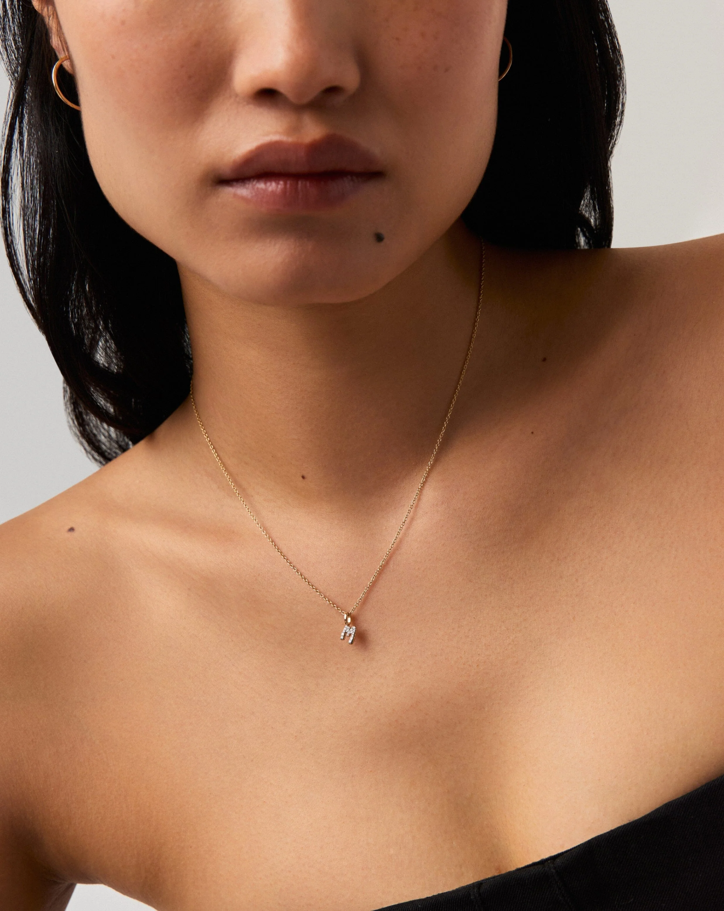 Solid Gold Diamond Initial Mini Pendant Necklace  - M | 14ct Solid Yellow Gold Plated/Diamond - Image 3