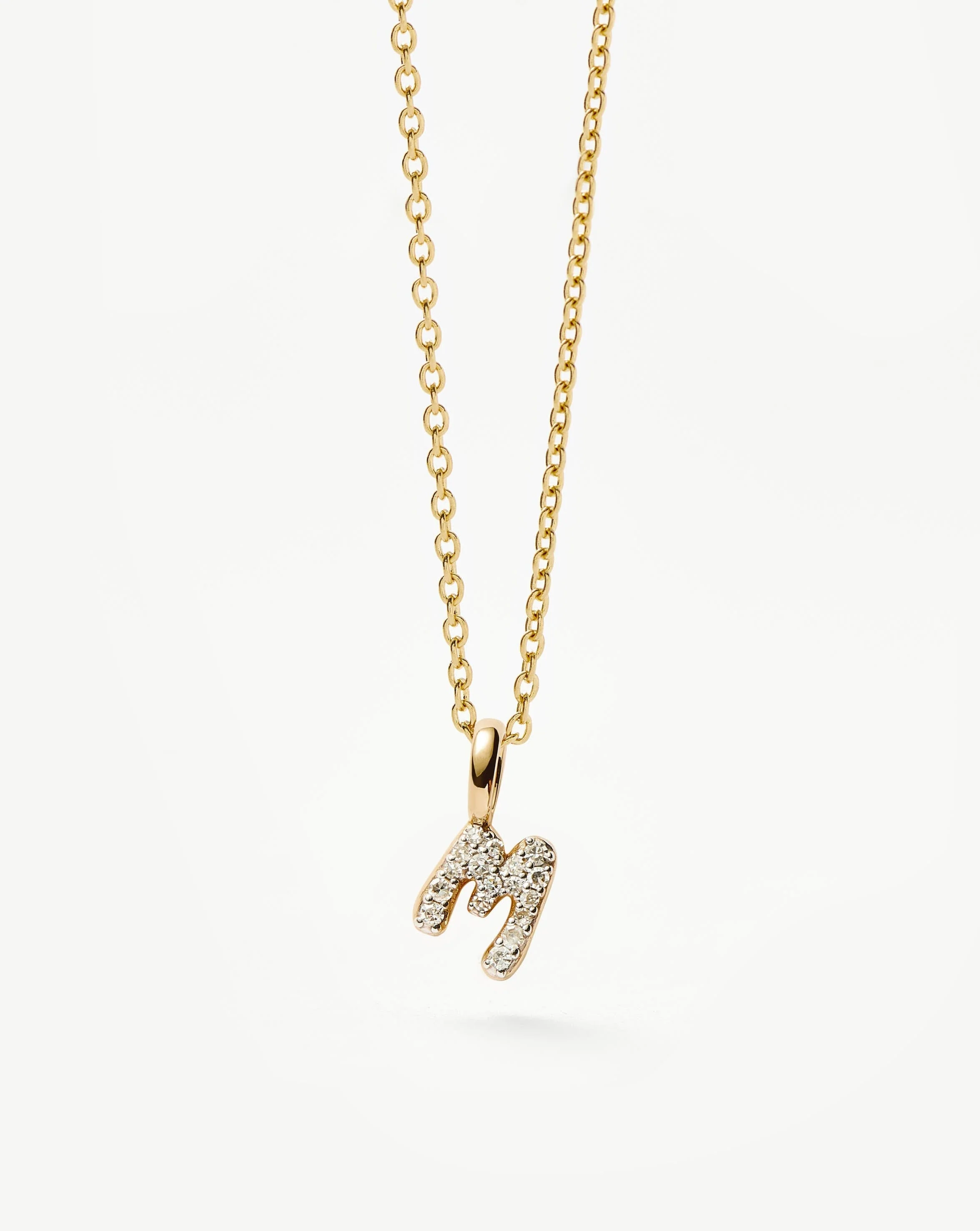 Solid Gold Diamond Initial Mini Pendant Necklace  - M | 14ct Solid Yellow Gold Plated/Diamond - Image 4