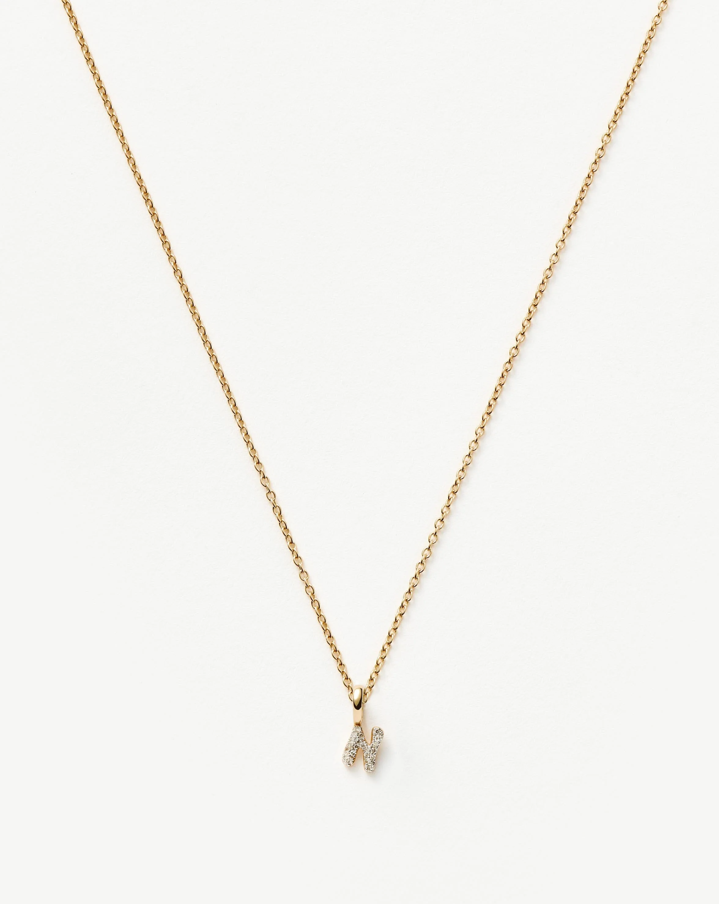 Solid Gold Diamond Initial Mini Pendant Necklace - N | 14ct Solid Yellow Gold Plated/Diamond