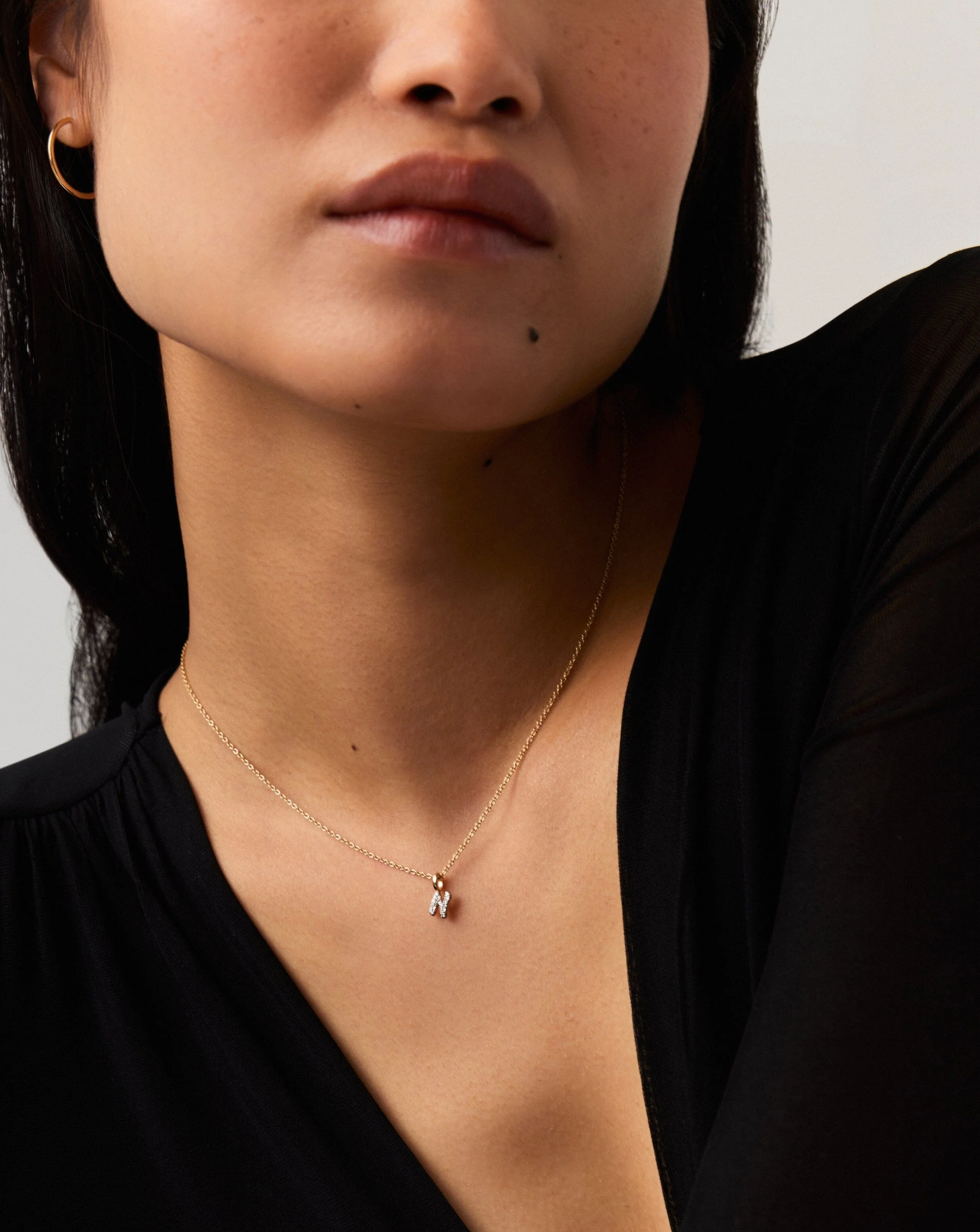 Solid Gold Diamond Initial Mini Pendant Necklace - N | 14ct Solid Yellow Gold Plated/Diamond - Image 2
