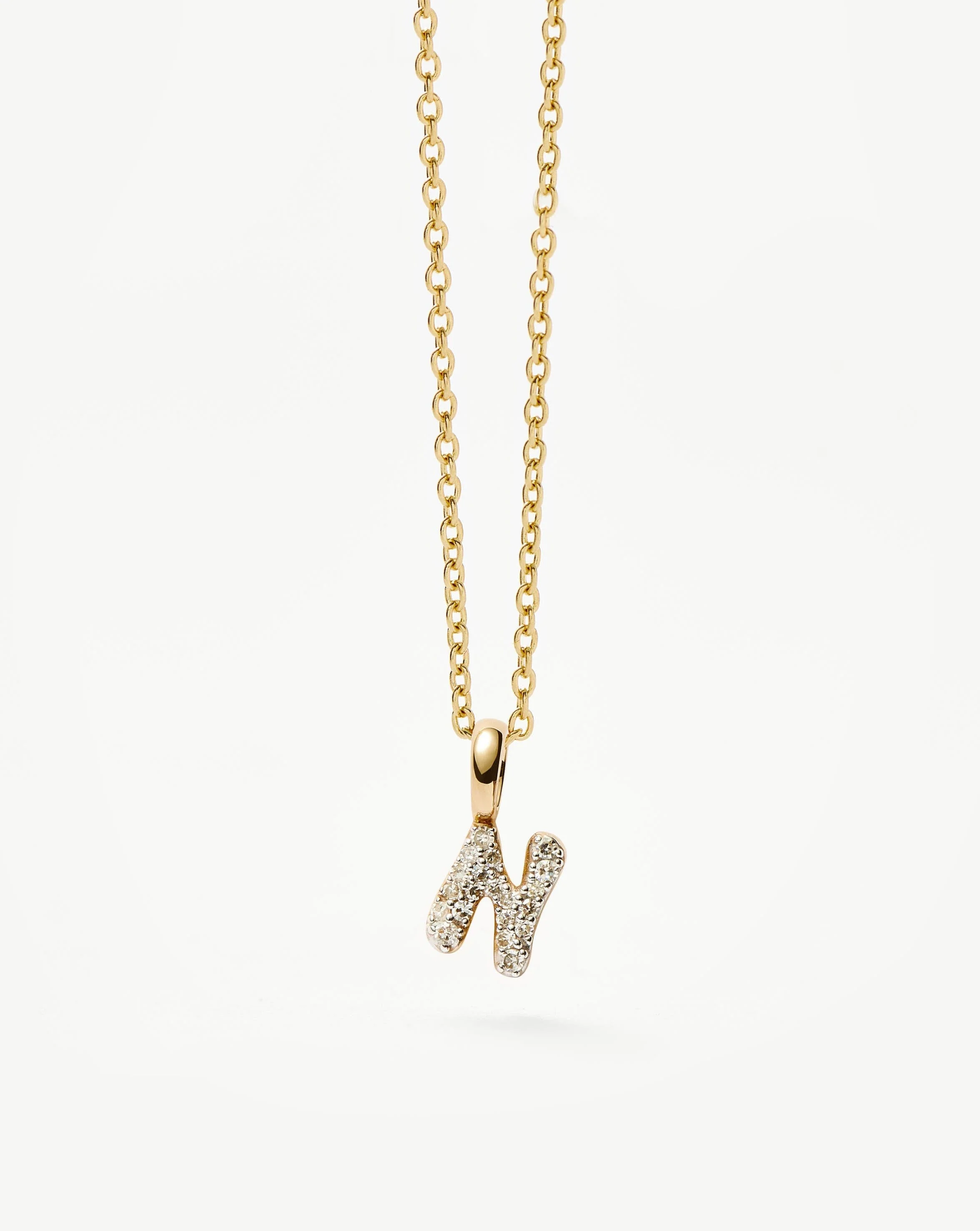 Solid Gold Diamond Initial Mini Pendant Necklace - N | 14ct Solid Yellow Gold Plated/Diamond - Image 4