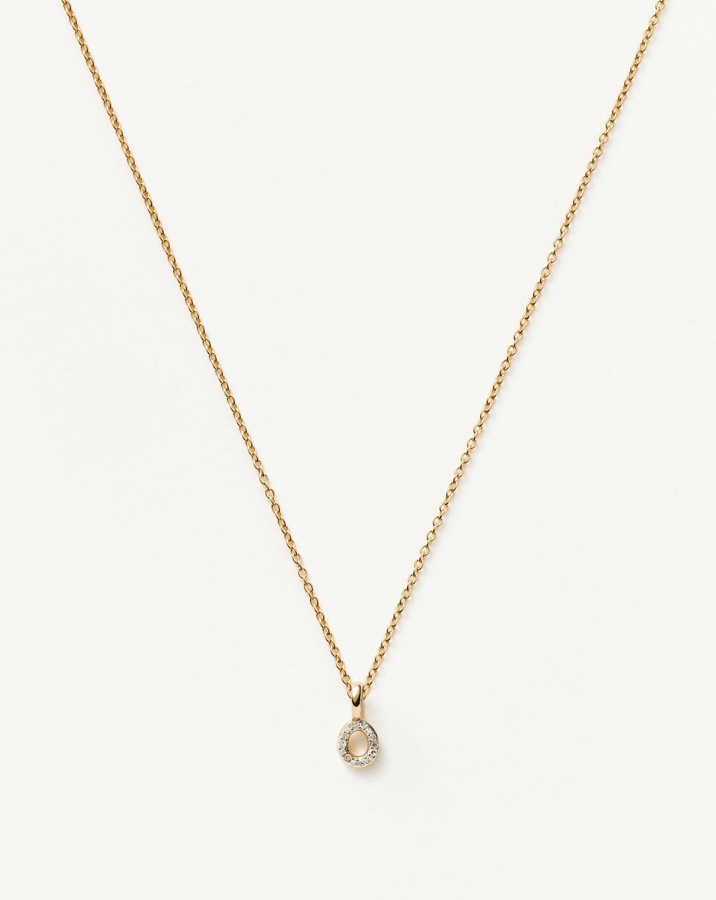 Solid Gold Diamond Initial Mini Pendant Necklace - O | 14ct Solid Yellow Gold Plated/Diamond