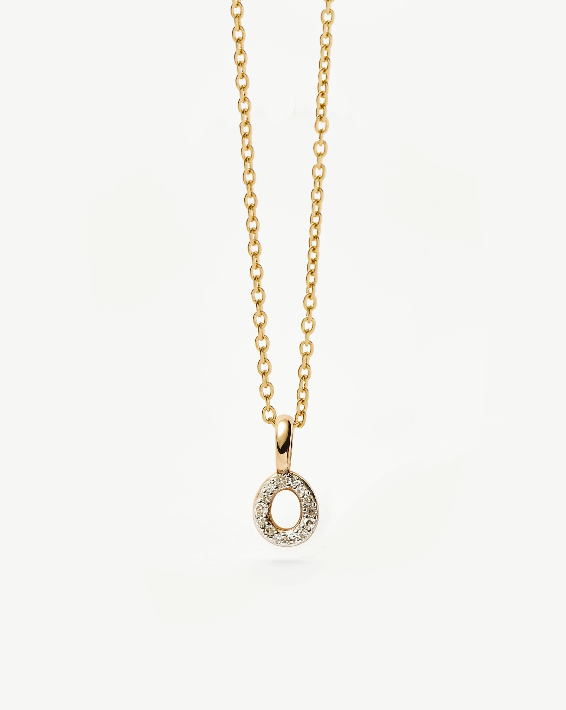 Solid Gold Diamond Initial Mini Pendant Necklace - O | 14ct Solid Yellow Gold Plated/Diamond - Image 2