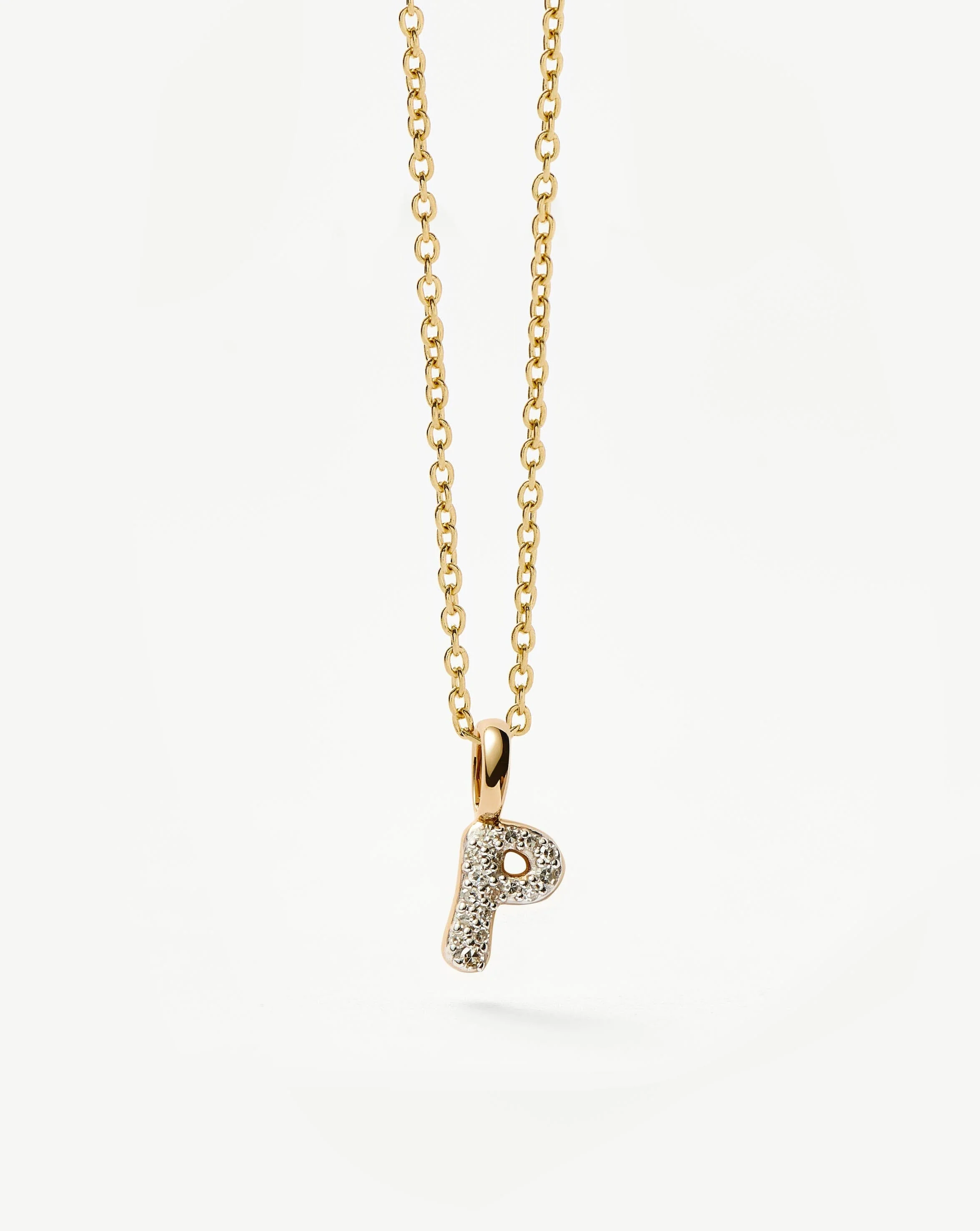 Solid Gold Diamond Initial Mini Pendant Necklace - P | 14ct Solid Yellow Gold Plated/Diamond - Image 2