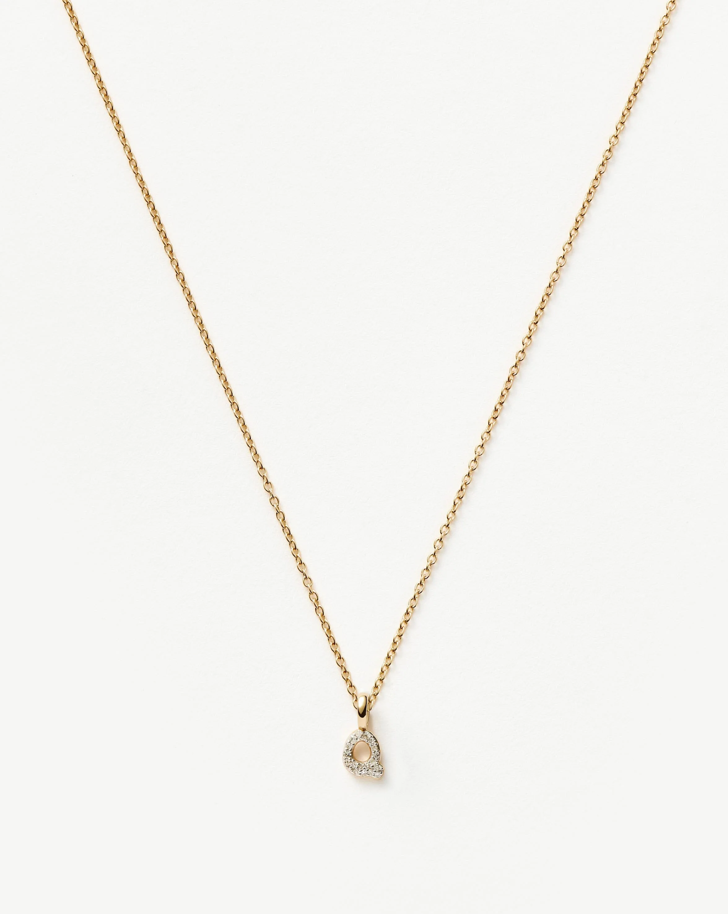 Solid Gold Diamond Initial Mini Pendant Necklace - Q | 14ct Solid Yellow Gold Plated/Diamond