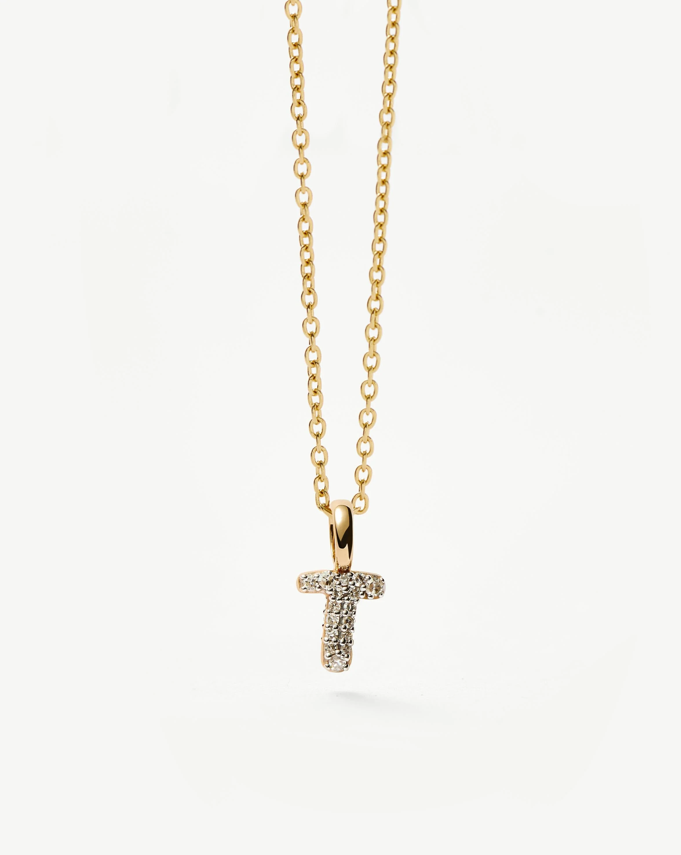 Solid Gold Diamond Initial Mini Pendant Necklace - T | 14ct Solid Yellow Gold Plated/Diamond - Image 2