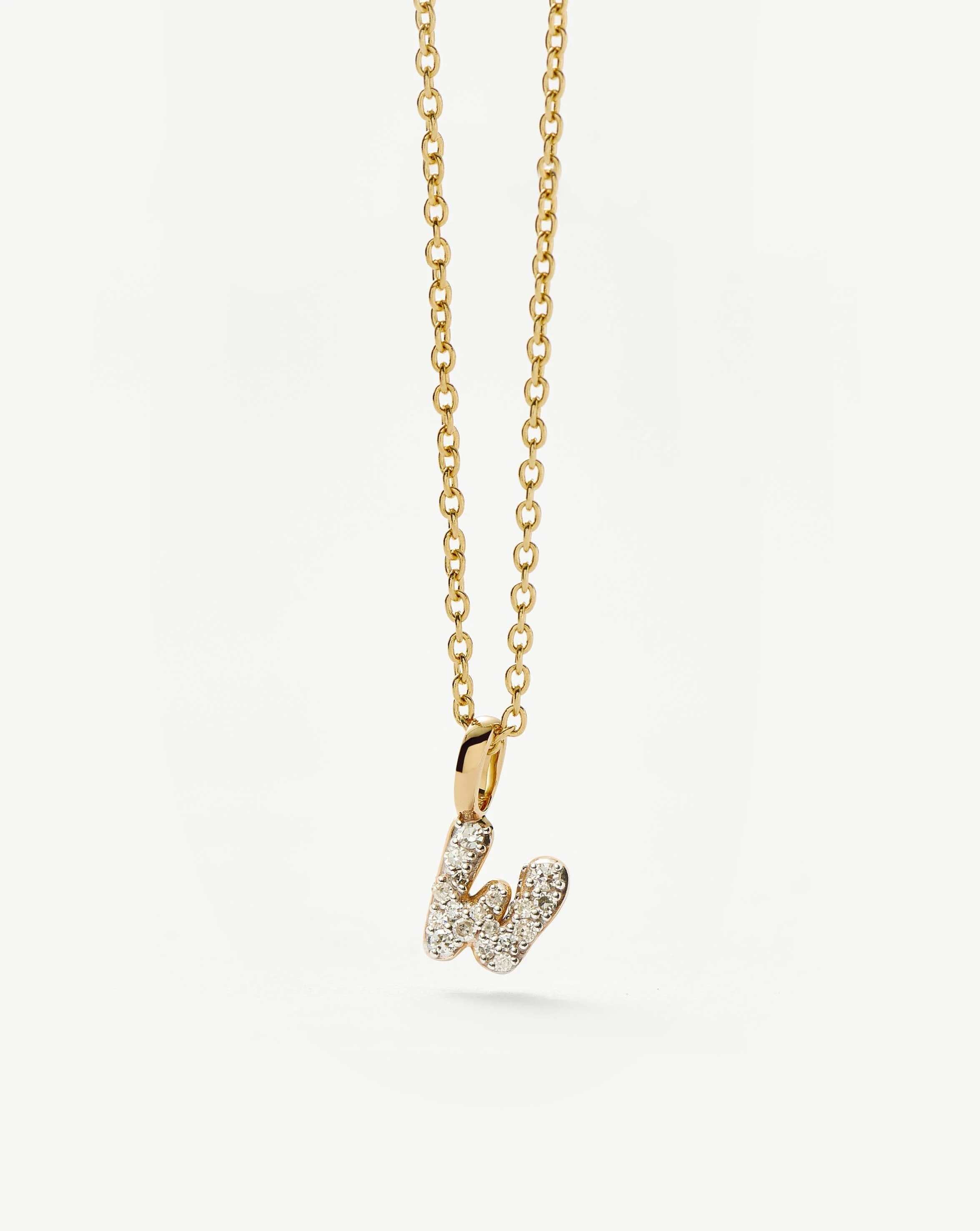 Solid Gold Diamond Initial Mini Pendant Necklace - W | 14ct Solid Yellow Gold Plated/Diamond - Image 2