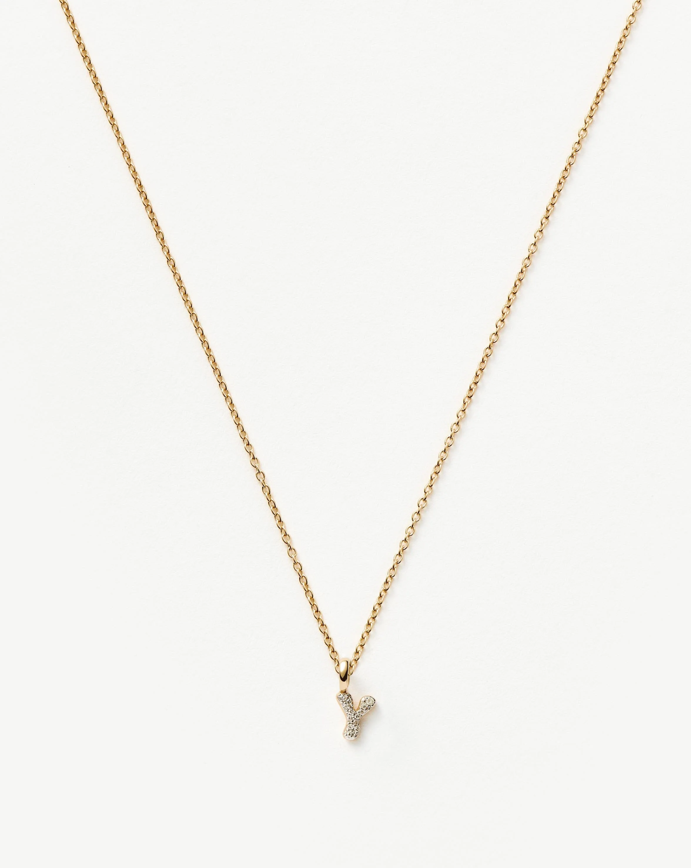 Solid Gold Diamond Initial Mini Pendant Necklace - Y | 14ct Solid Yellow Gold Plated/Diamond