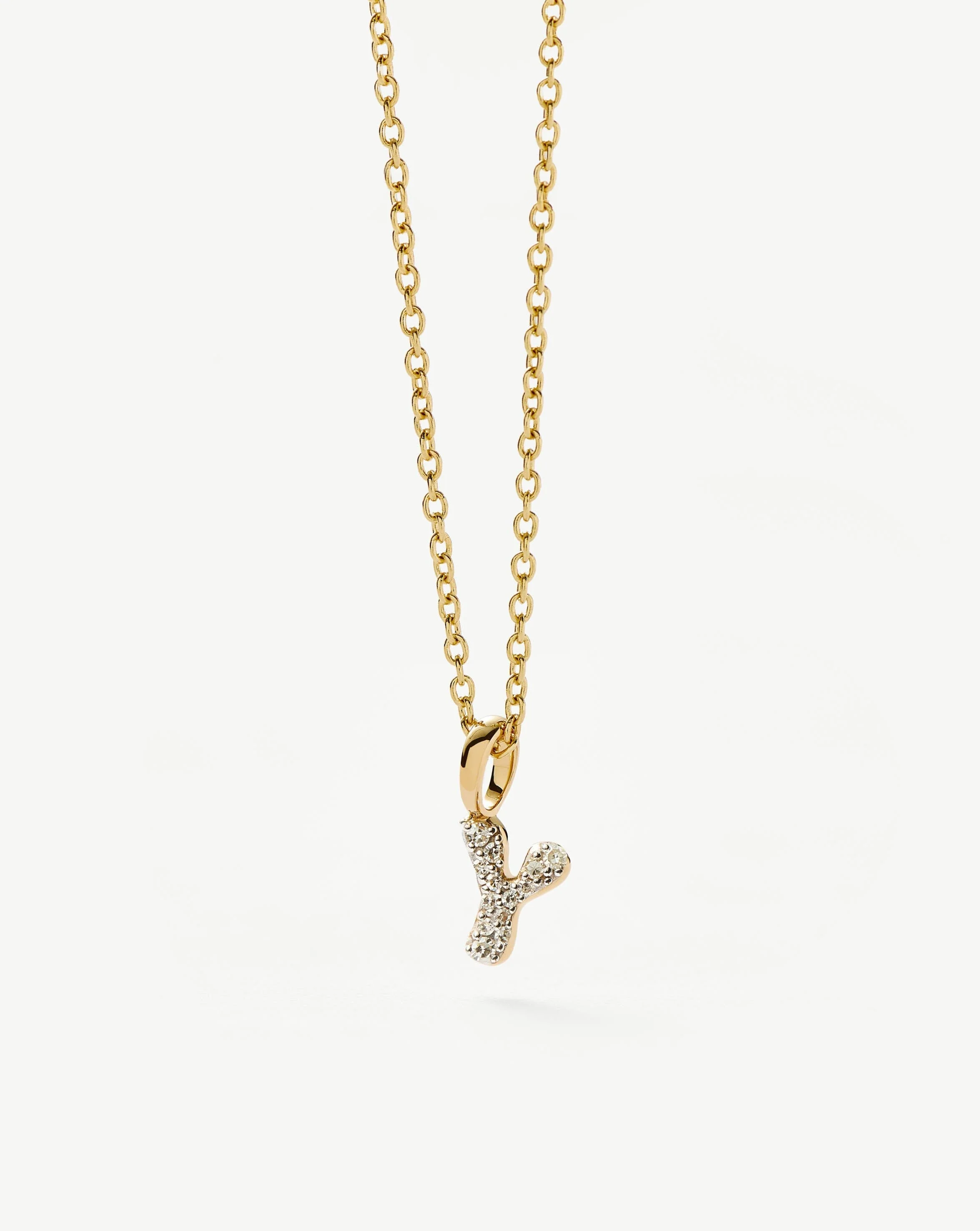 Solid Gold Diamond Initial Mini Pendant Necklace - Y | 14ct Solid Yellow Gold Plated/Diamond - Image 2