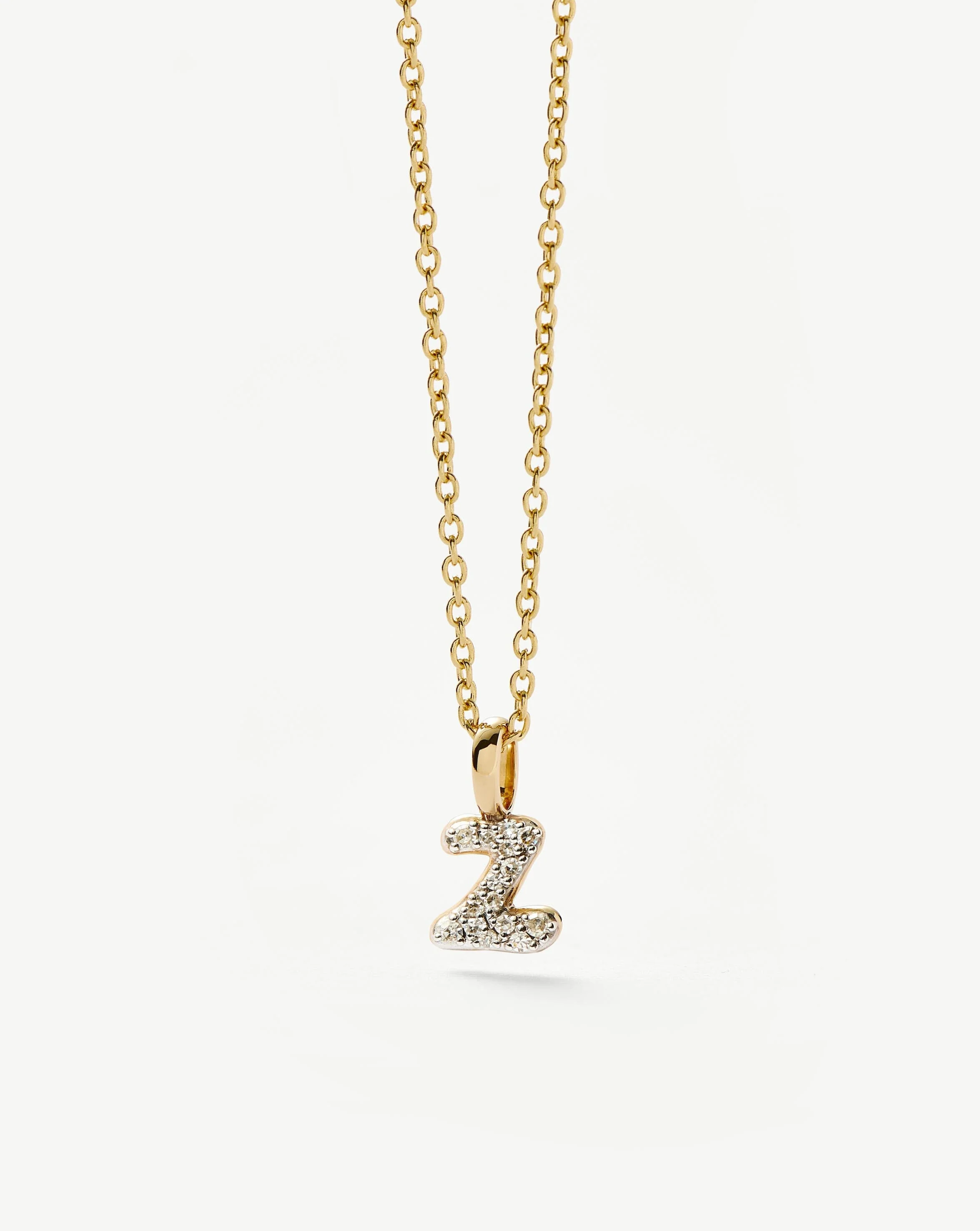 Solid Gold Diamond Initial Mini Pendant Necklace - Z | 14ct Solid Yellow Gold Plated/Diamond - Image 2
