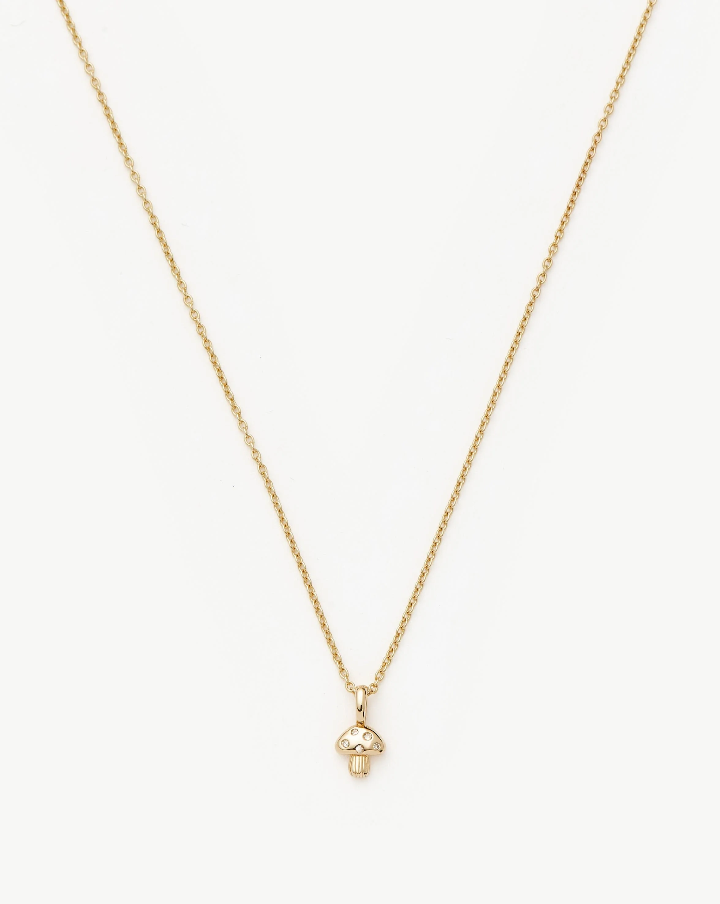 Solid Gold Diamond Mushroom Mini Pendant Necklace | 14ct Solid Gold/Diamond