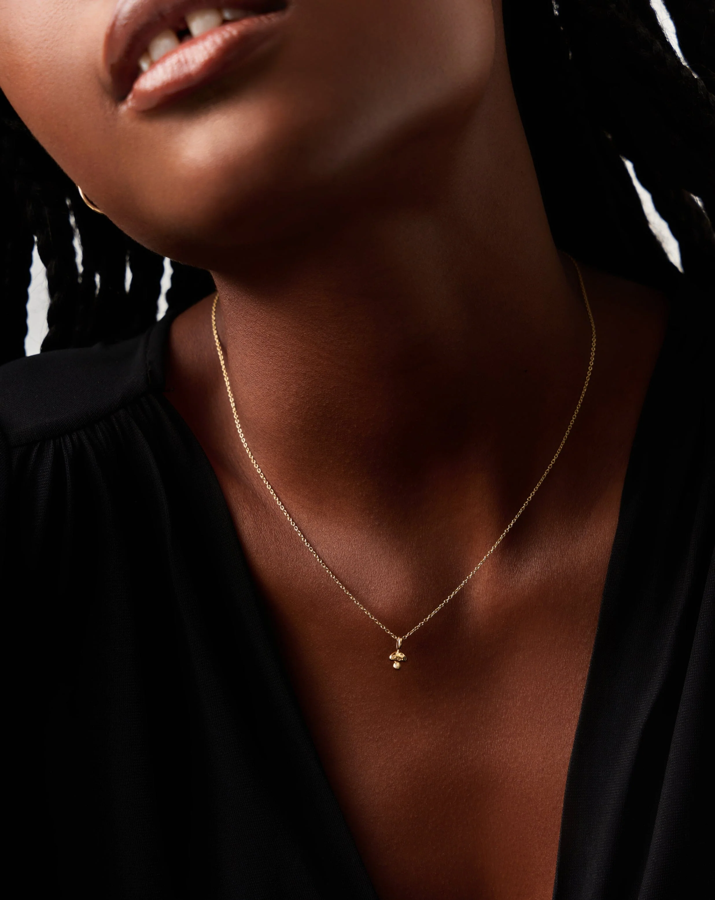 Solid Gold Diamond Mushroom Mini Pendant Necklace | 14ct Solid Gold/Diamond - Image 2