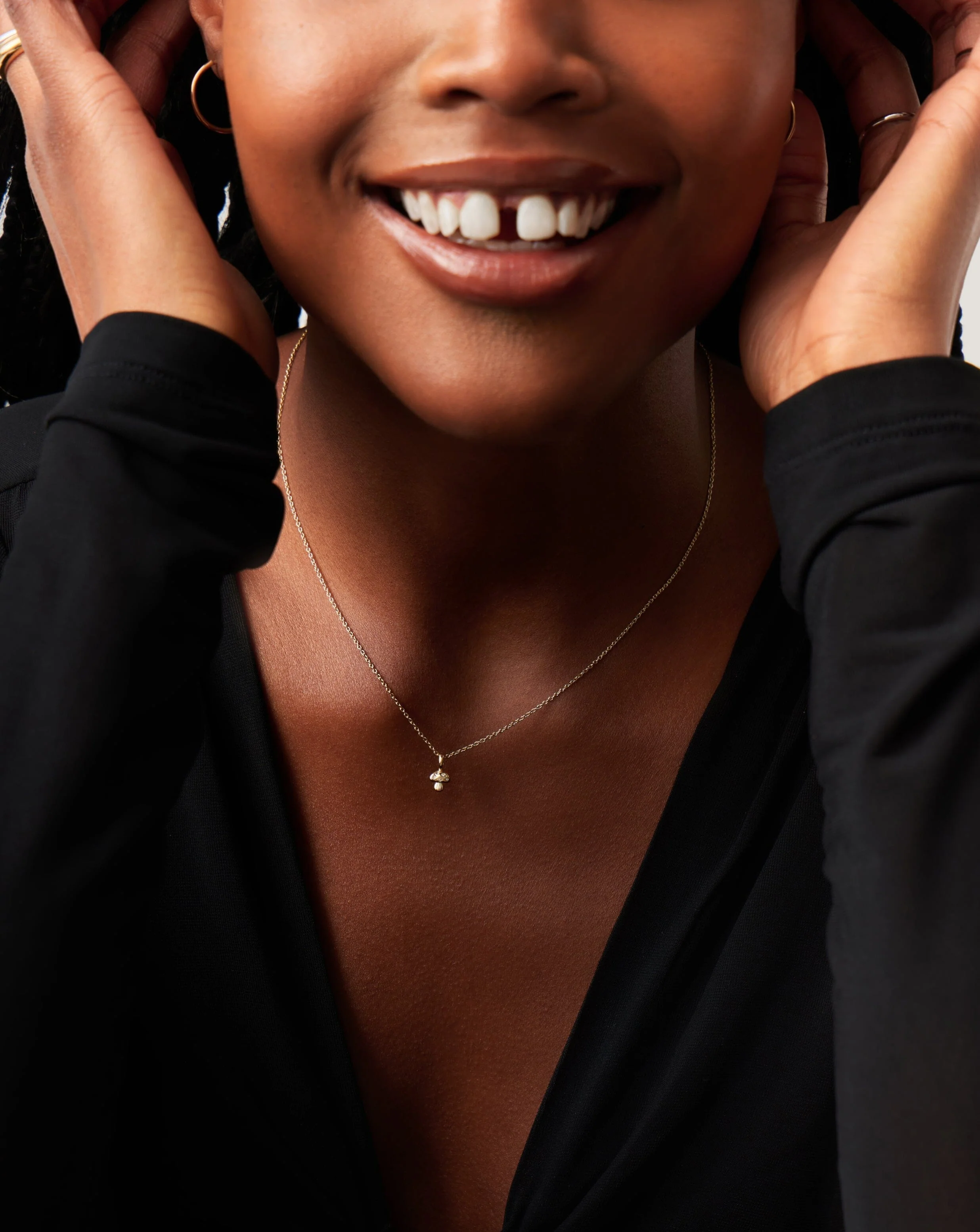 Solid Gold Diamond Mushroom Mini Pendant Necklace | 14ct Solid Gold/Diamond - Image 3
