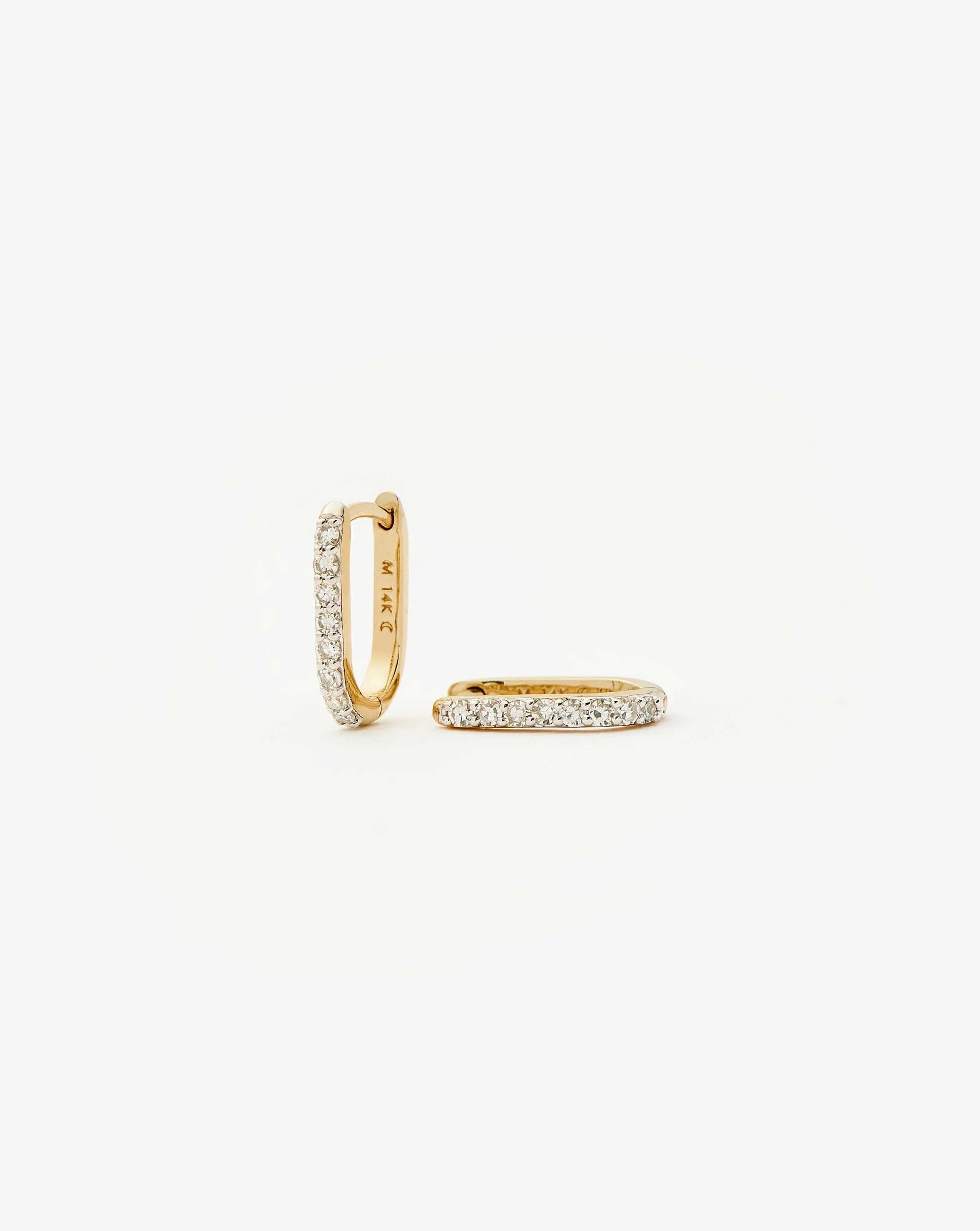 Solid Gold Diamond Ovate Mini Hoop Earrings | 14ct Solid Gold/Diamond