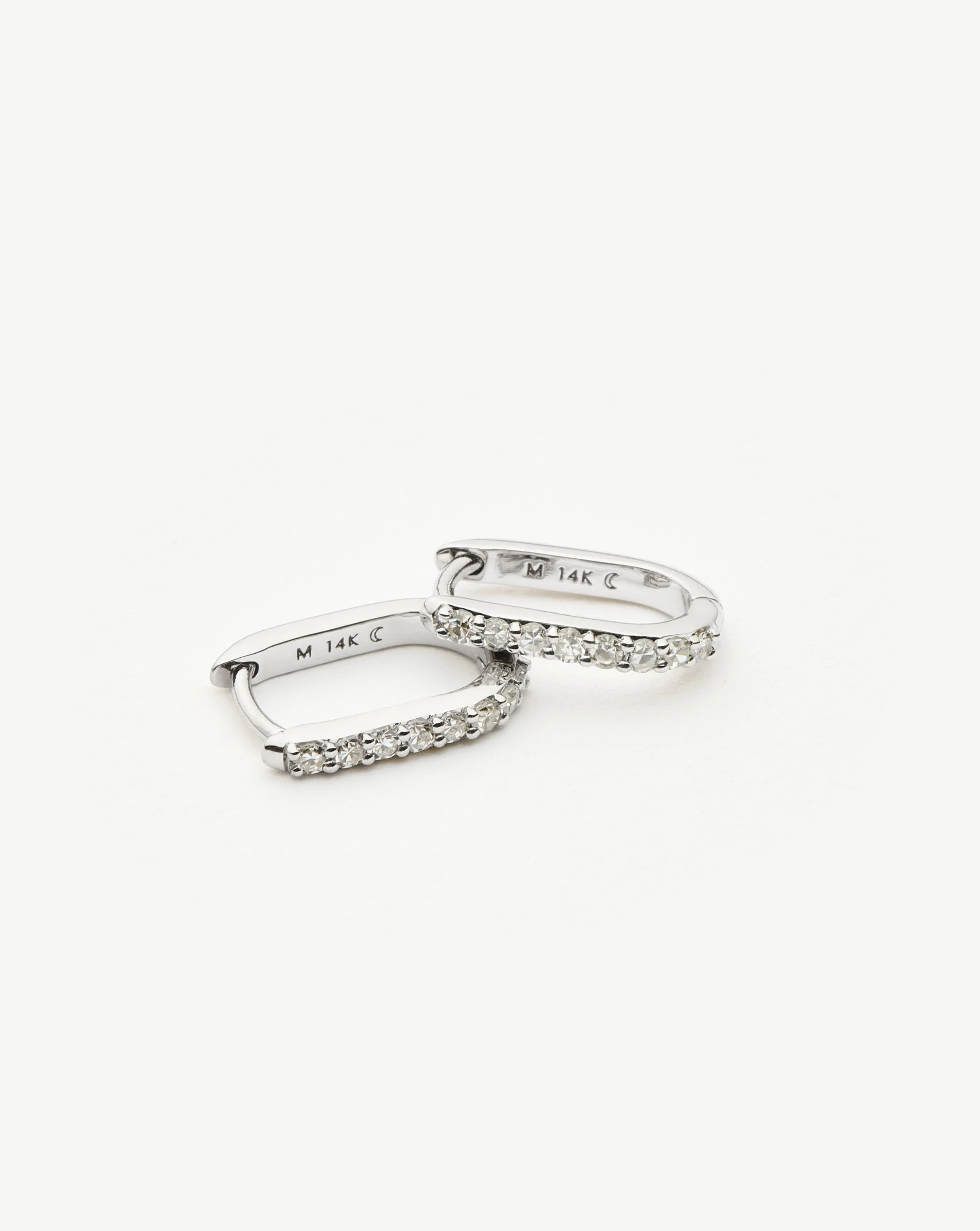 Solid Gold Diamond Ovate Mini Hoop Earrings | 14ct Solid White Gold/Diamond - Image 4