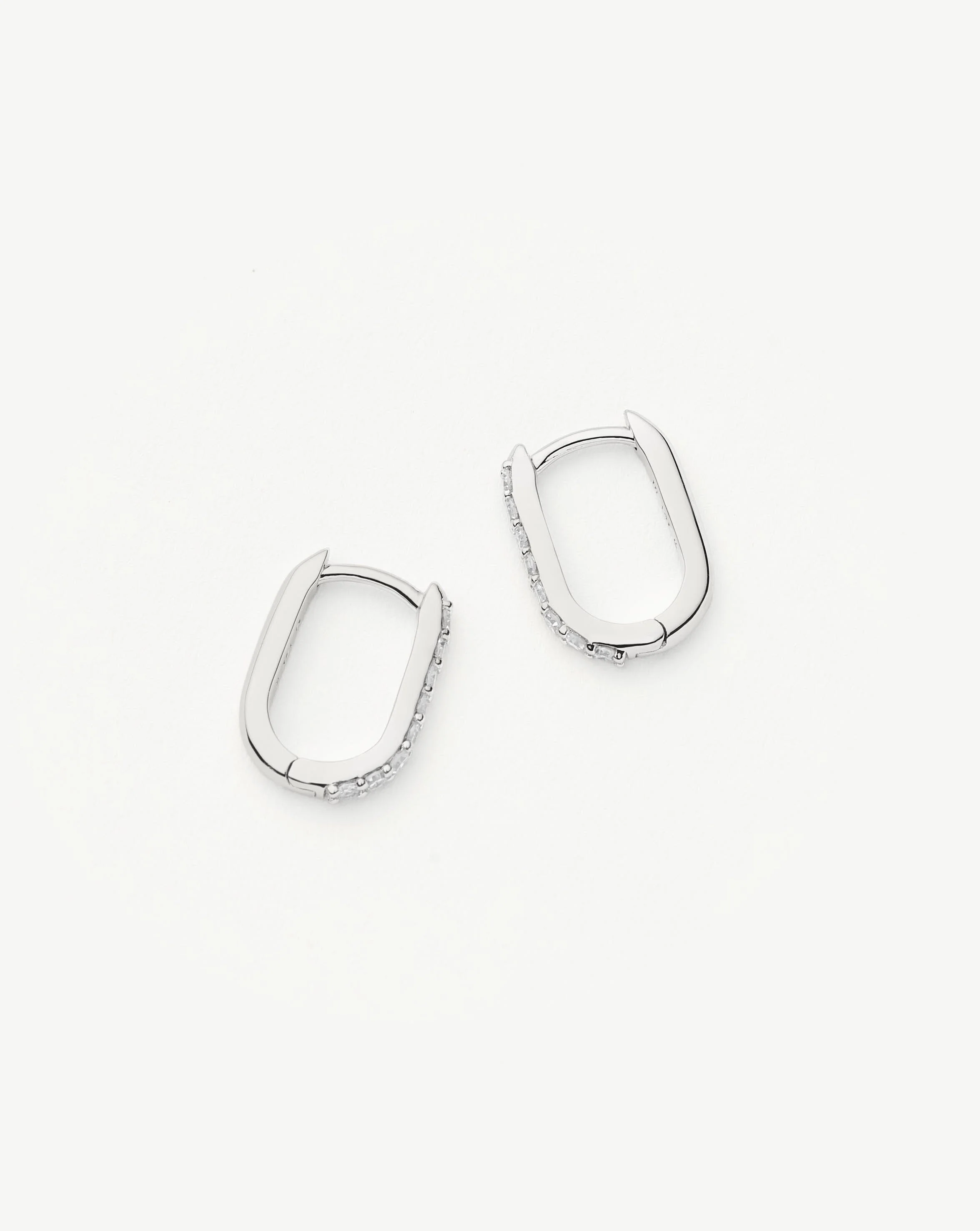 Solid Gold Diamond Ovate Mini Hoop Earrings | 14ct Solid White Gold/Diamond - Image 5