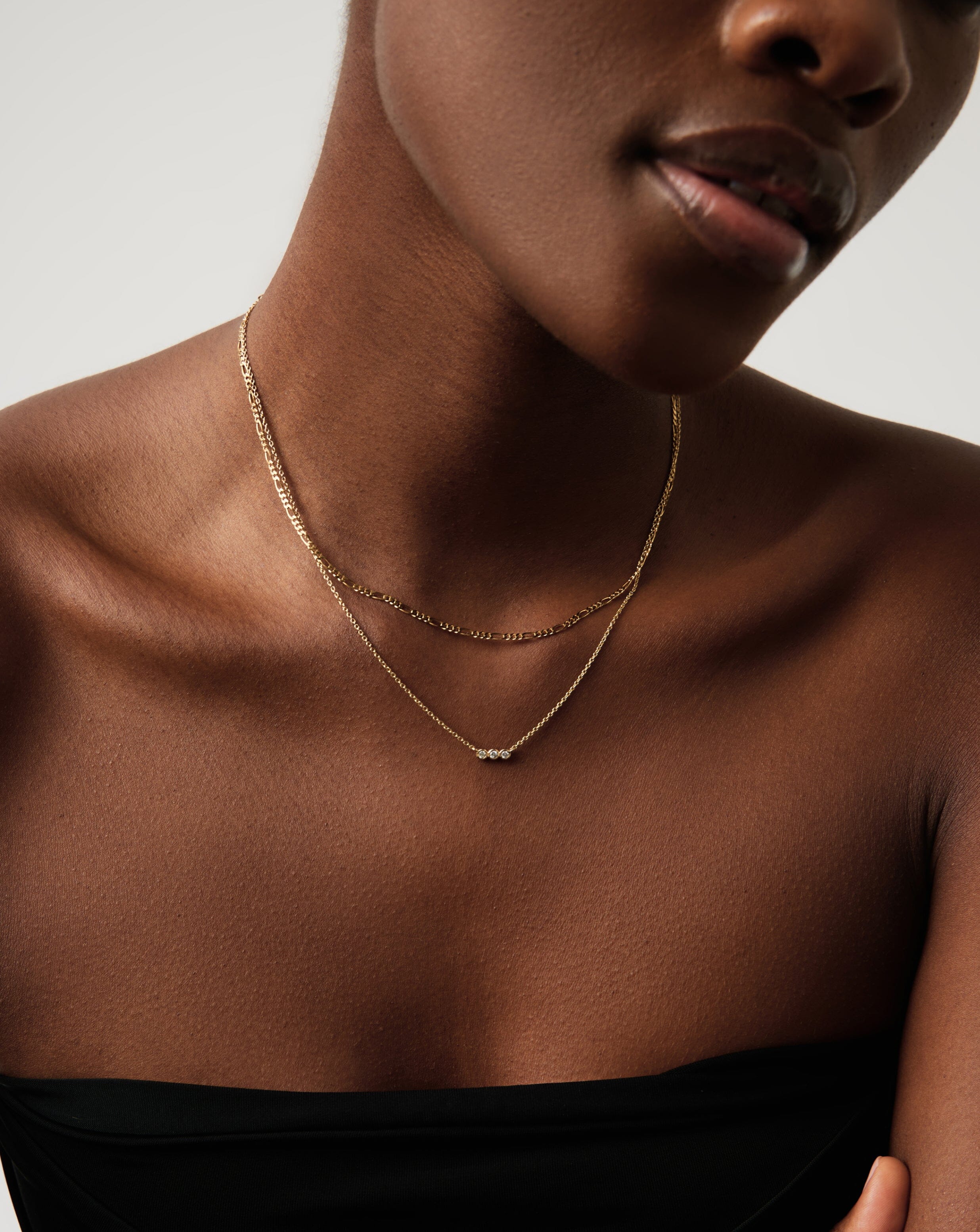 Solid Gold Diamond Solitaire Trio Necklace - Image 3