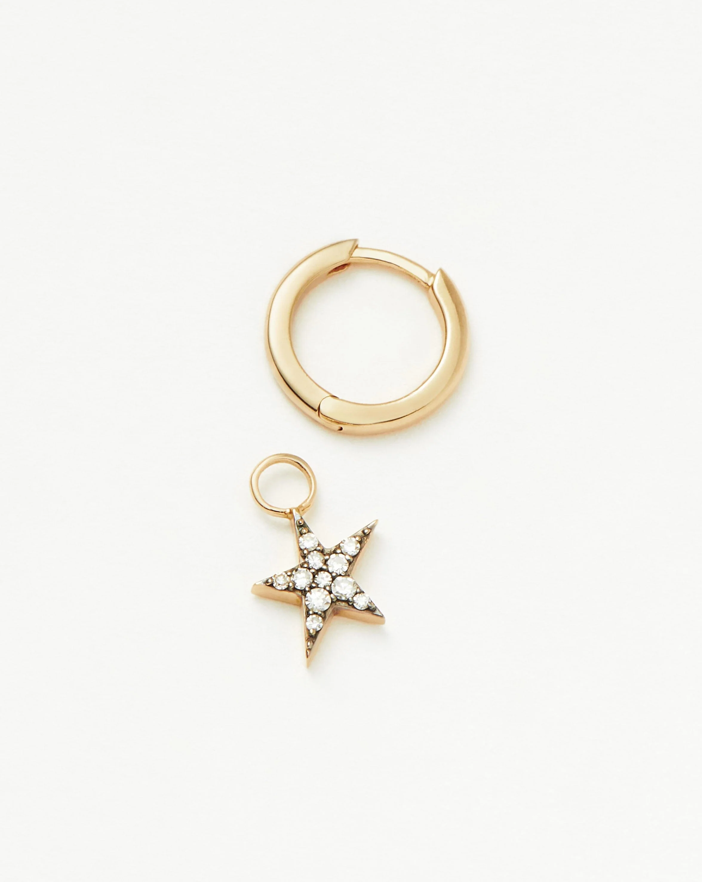 Solid Gold Diamond Single Star Charm Hoop Earring | 14ct Solid Gold/Diamond - Image 4
