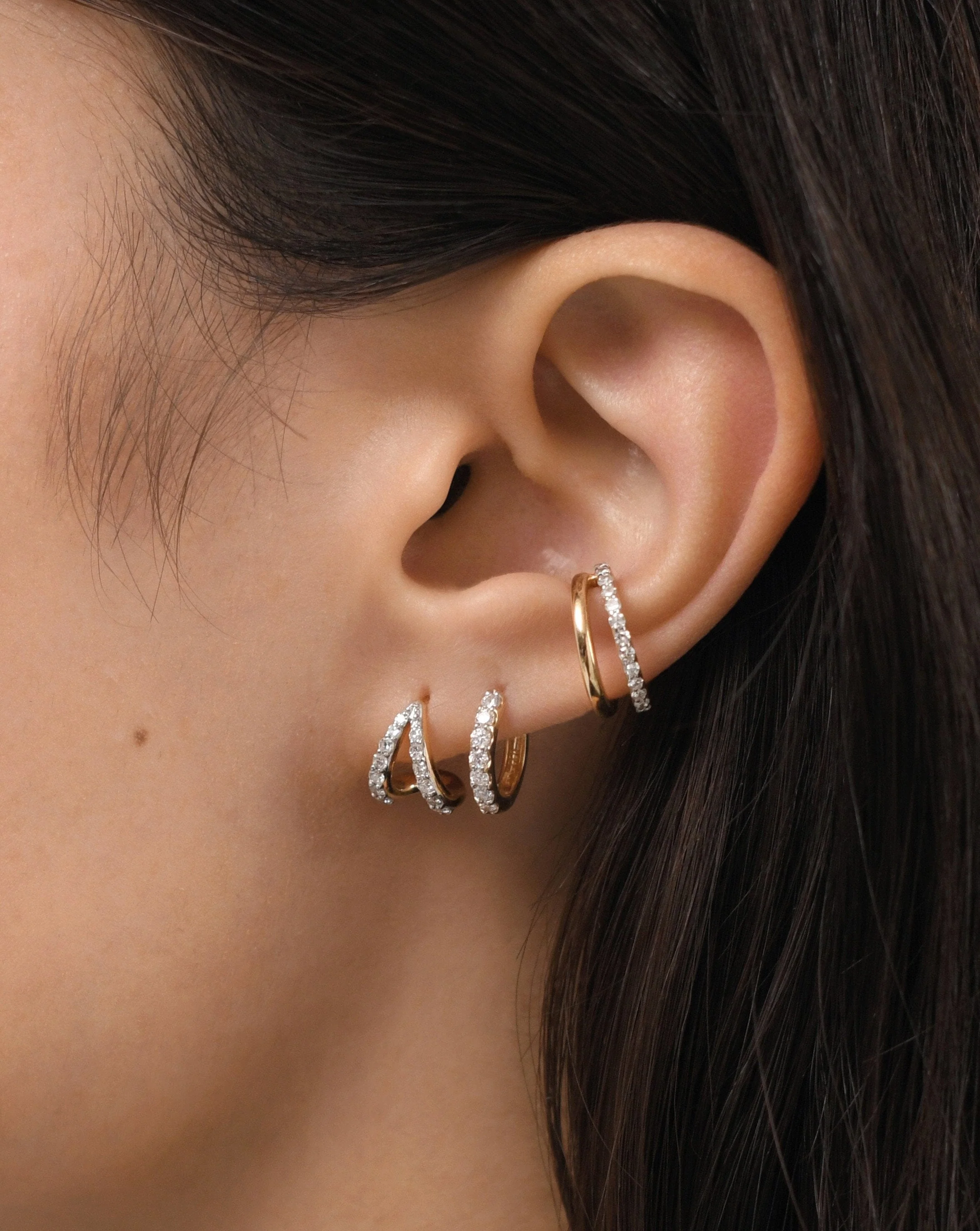 Solid Gold Diamond Wishbone Huggies | 14ct Solid Gold/Diamond - Image 2