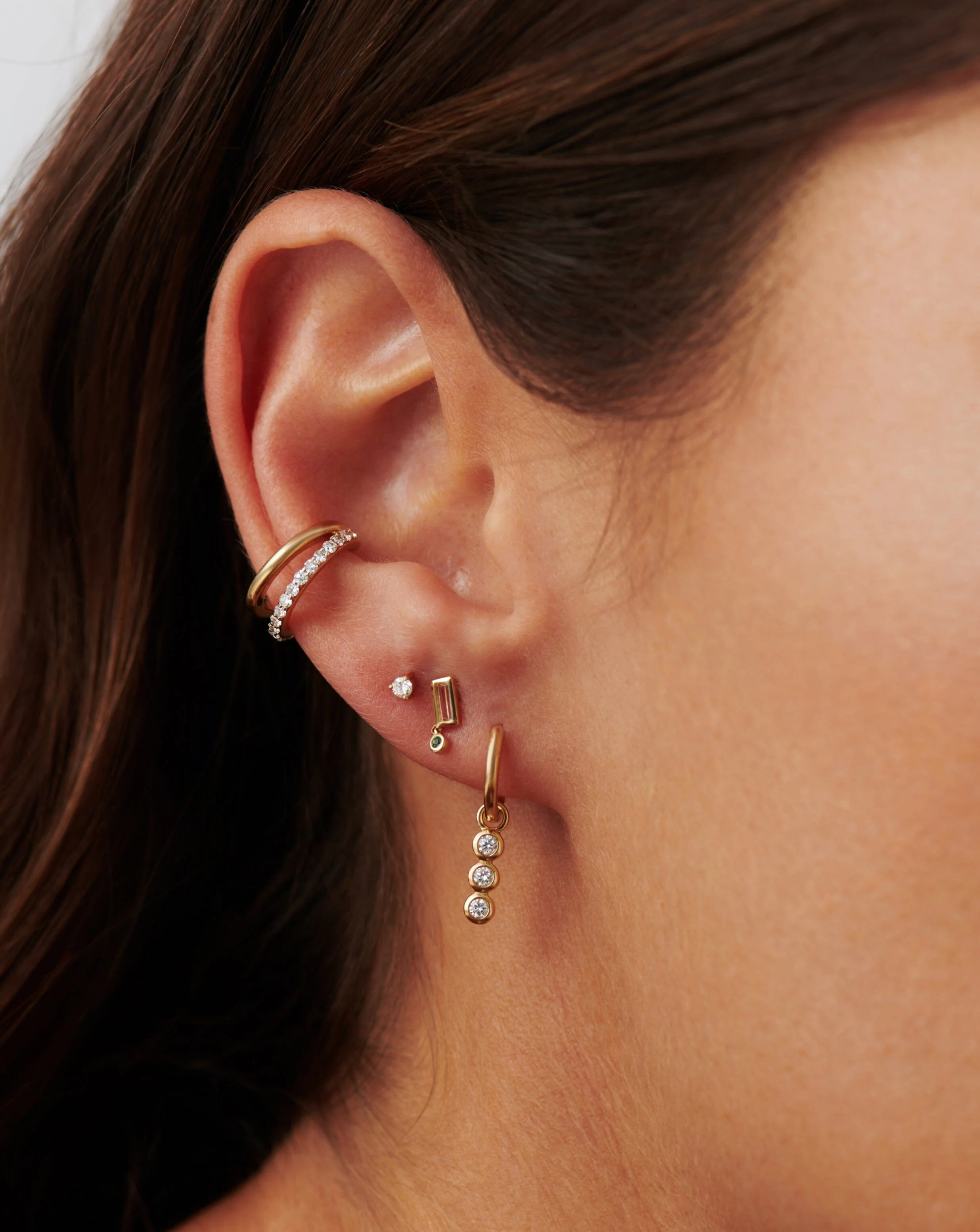 Solid Gold Emerald Single Drop Stud Earring - Image 2