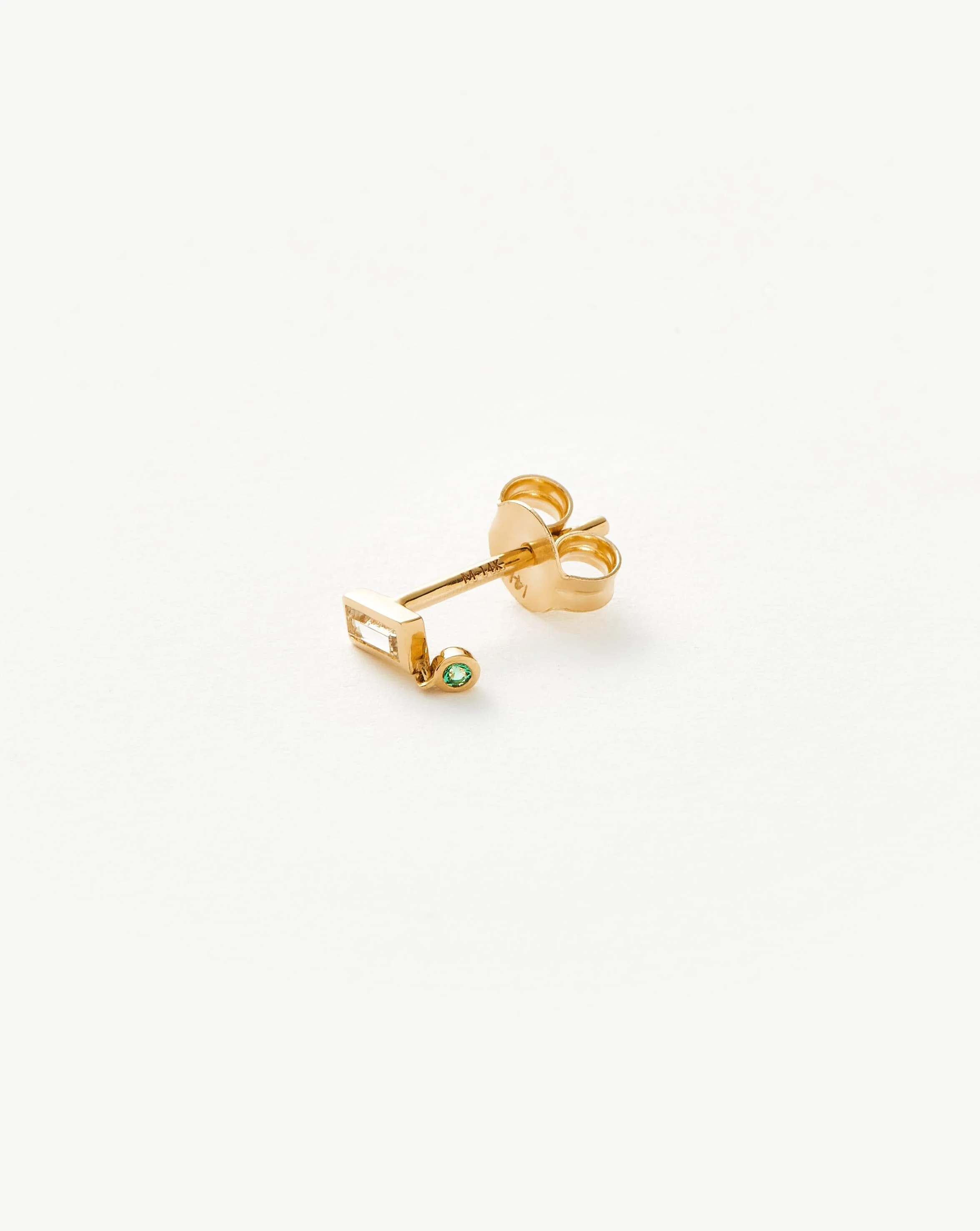 Solid Gold Emerald Single Drop Stud Earring - Image 5