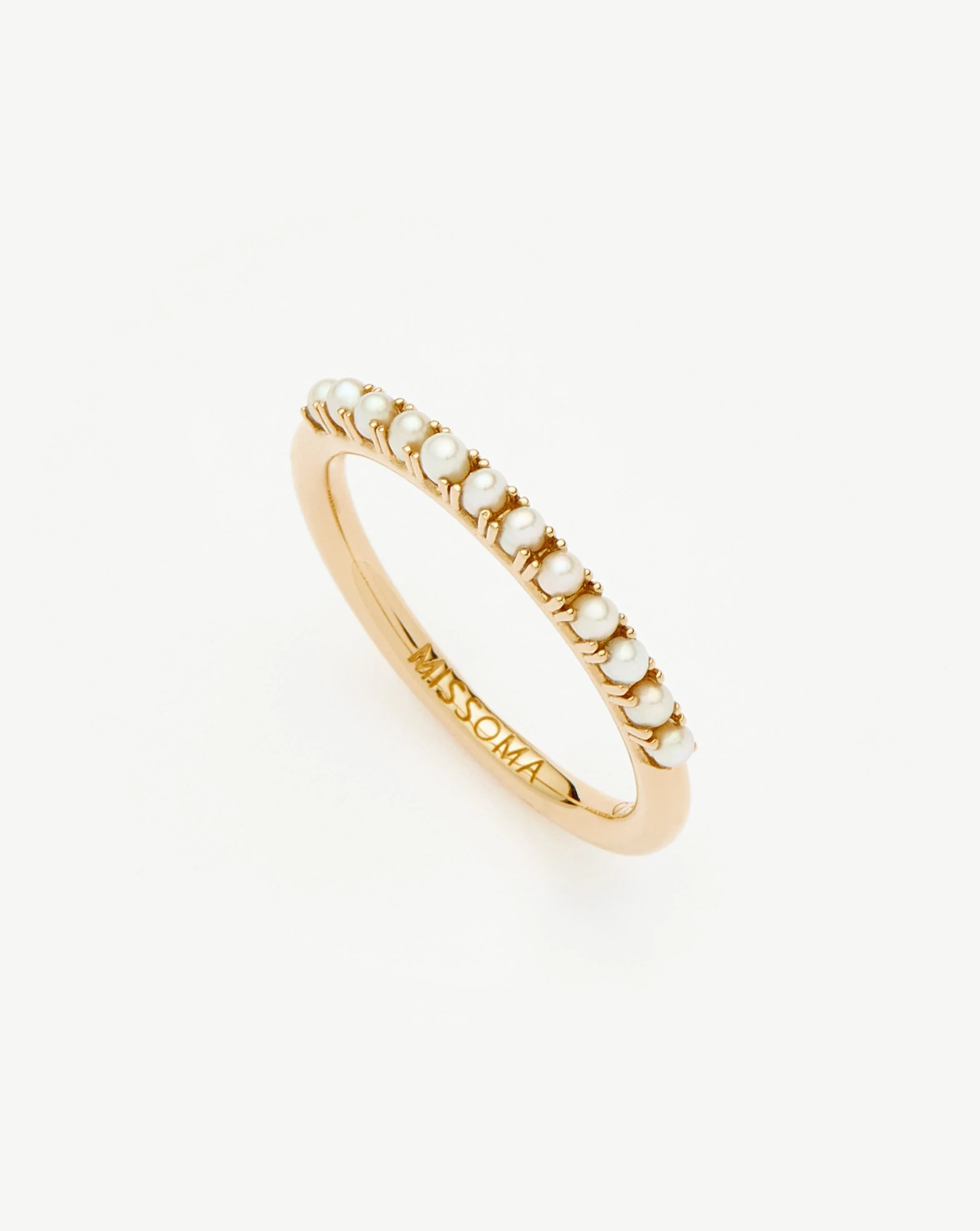 Solid Gold Half Eternity Pearl Ring | 14ct Solid Gold/Pearl