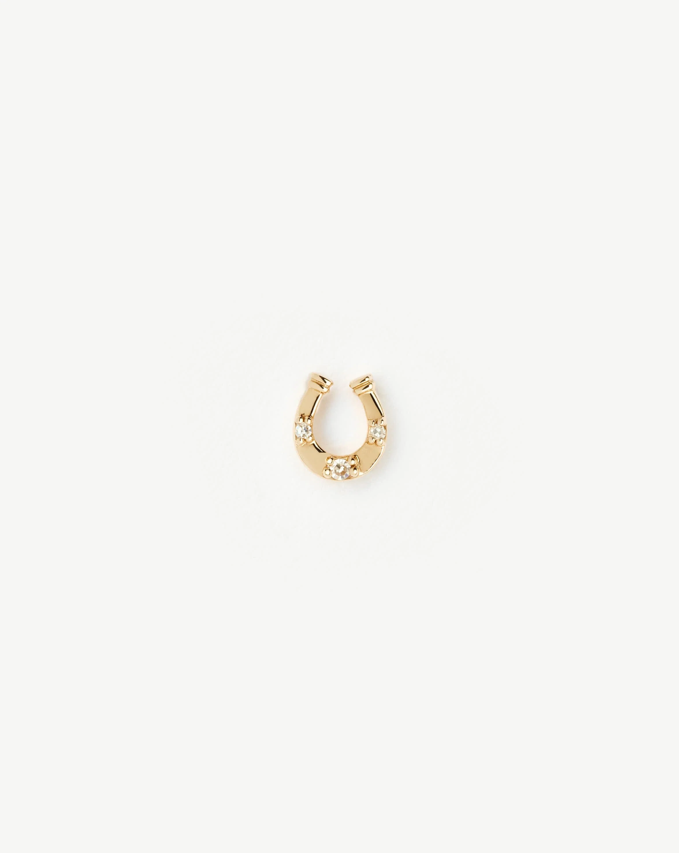 Solid Gold Horseshoe Single Stud Earring | 14ct Solid Gold/Diamond